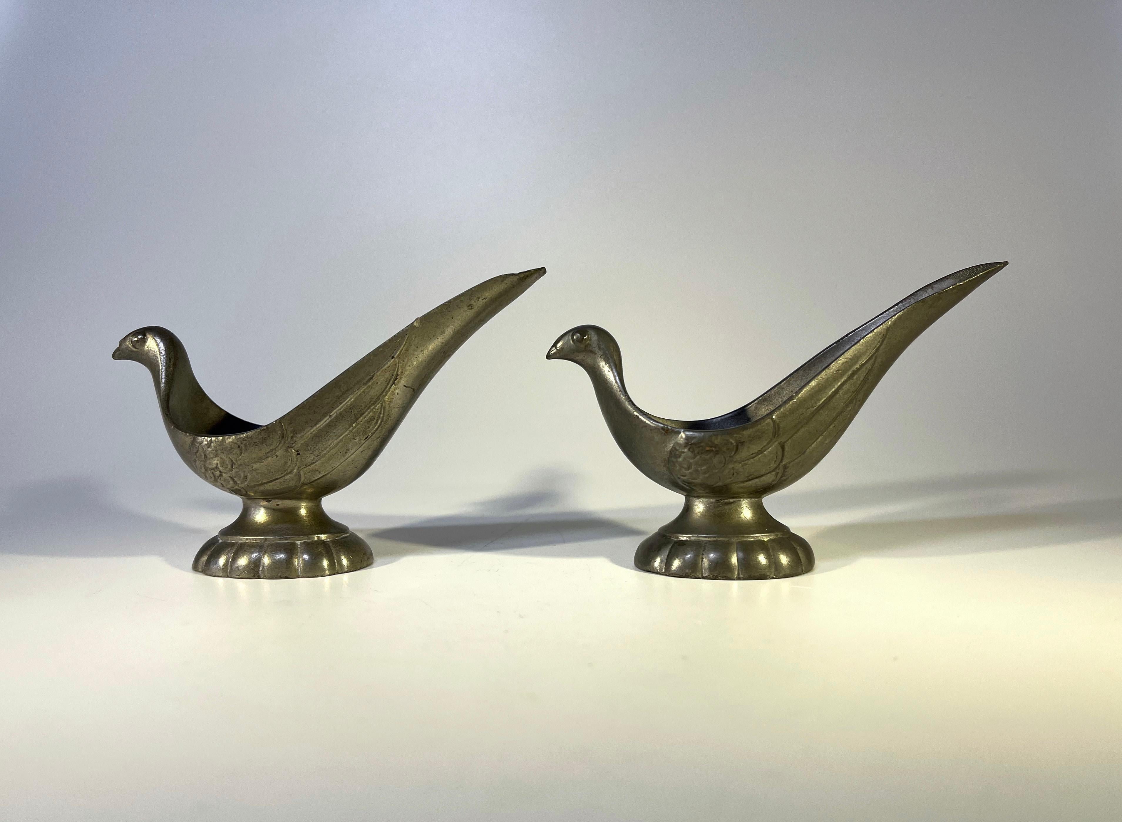 Mid-20th Century Pair of Just Andersen, Denmark 1930s Art Deco Pewter Stylised Bird Pipe Holders For Sale