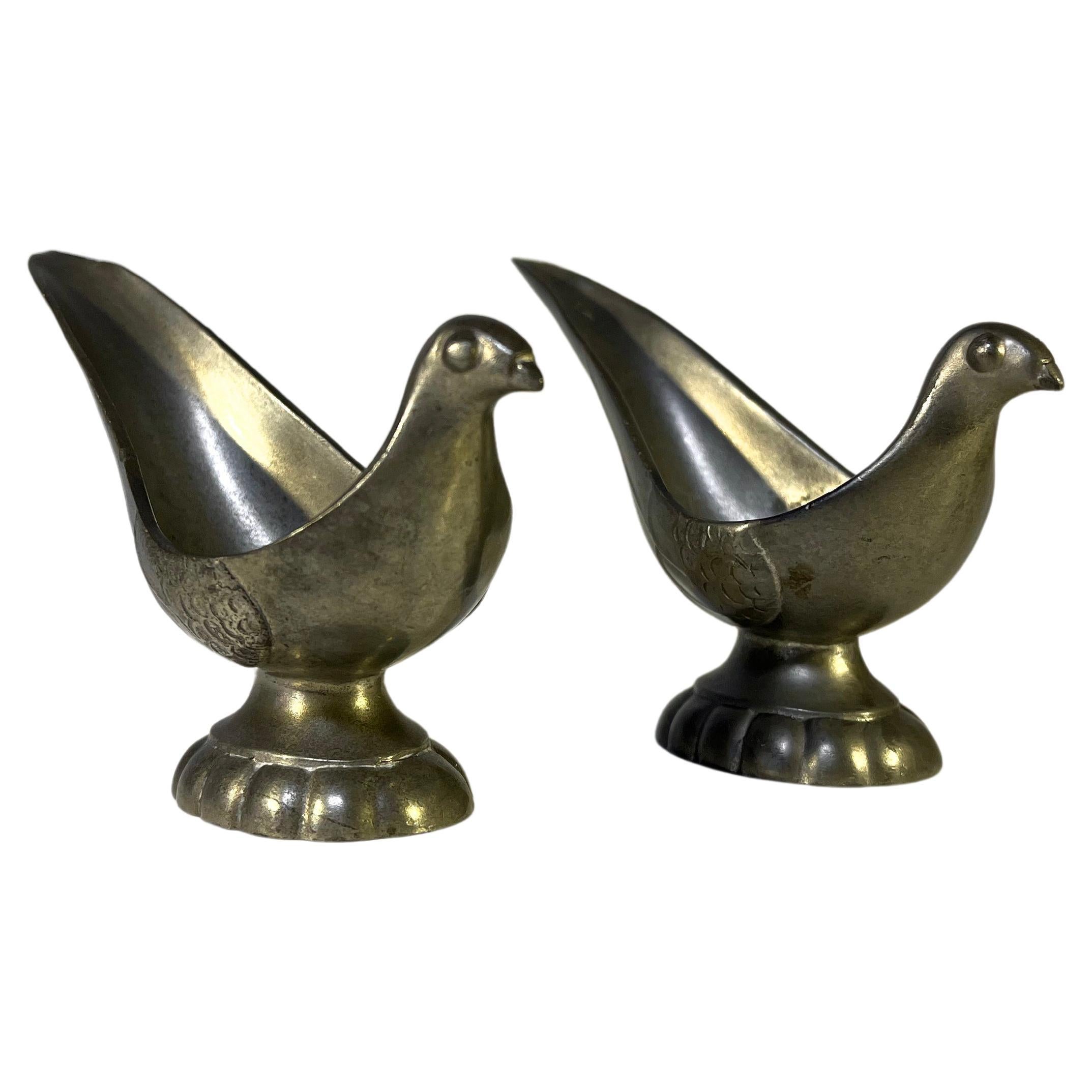 Pair of Just Andersen, Denmark 1930s Art Deco Pewter Stylised Bird Pipe Holders