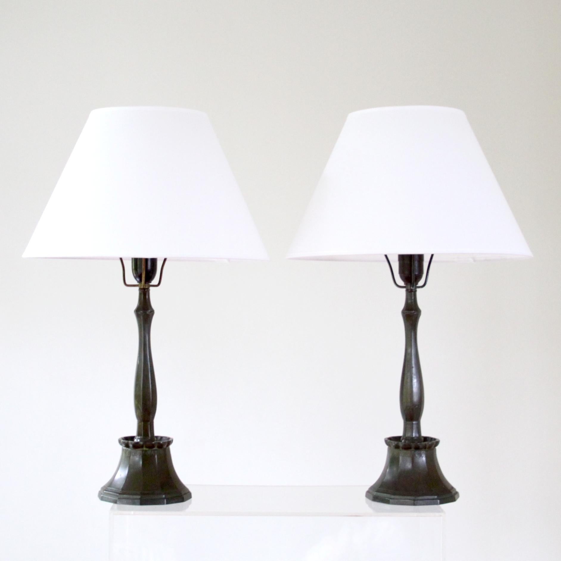 Pair of Just Andersen Lamps, Scandinavian Art Deco, Denmark 1920s In Good Condition For Sale In Copenhagen, DK