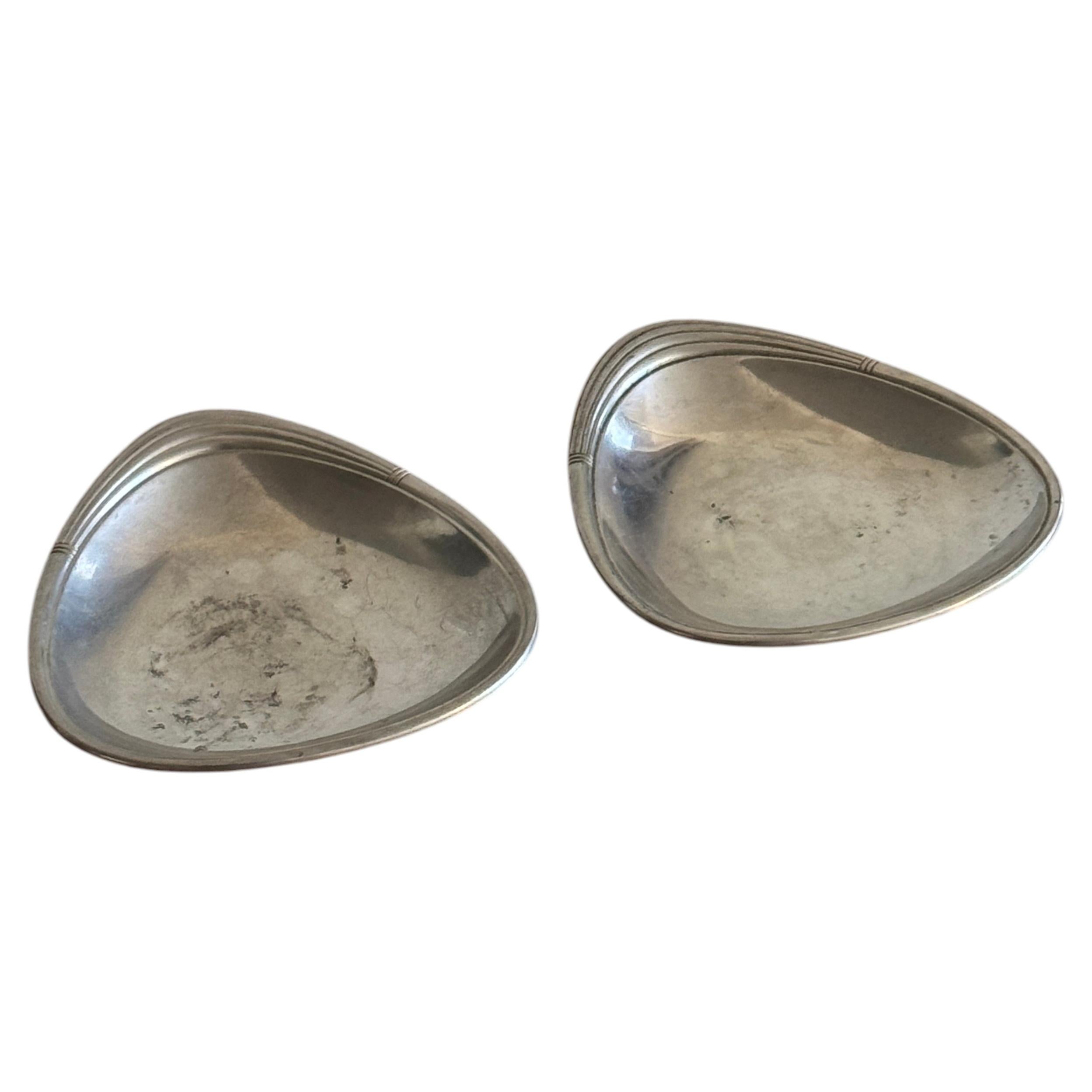 Pair of Just Andersen Organic-Form Pewter Dishes, Model 2575/14, Denmark, 1930s