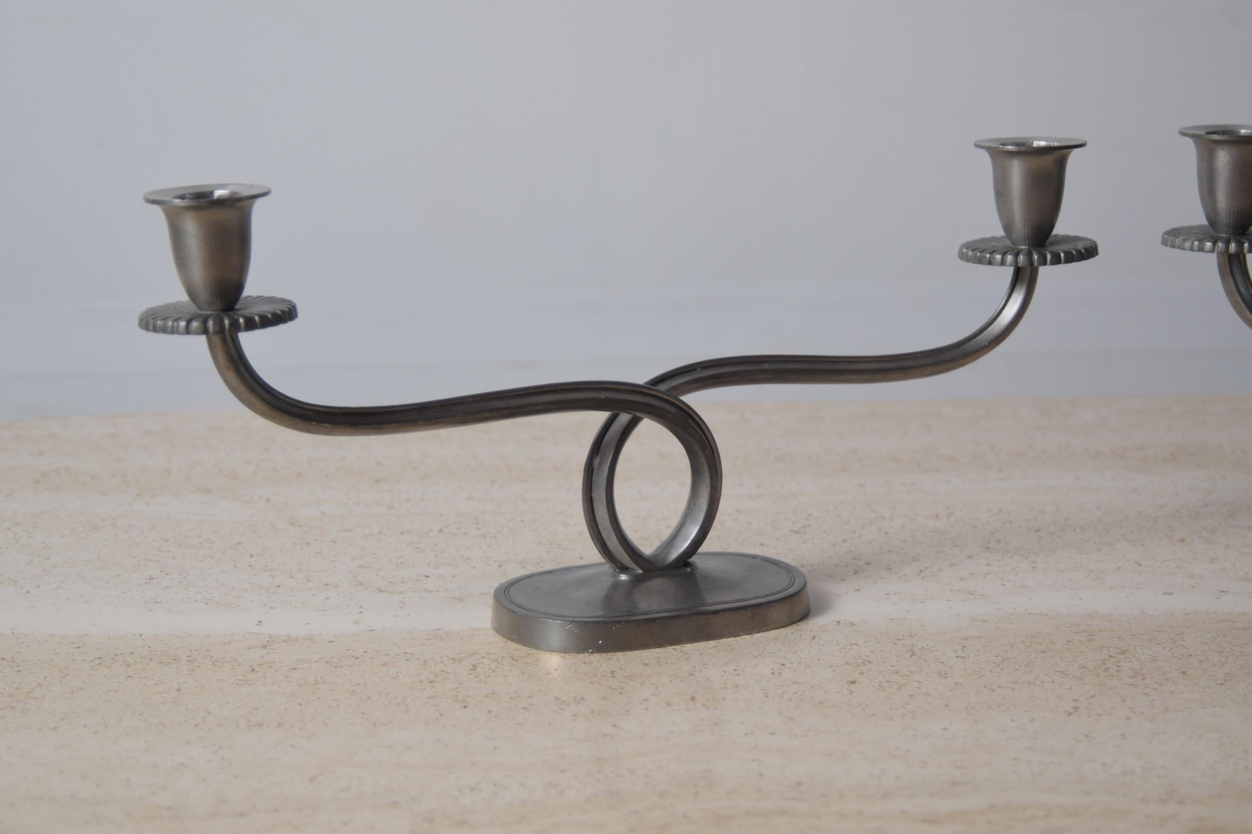 Pair of Just Andersen Pewter Candlesticks In Good Condition For Sale In Providence, RI