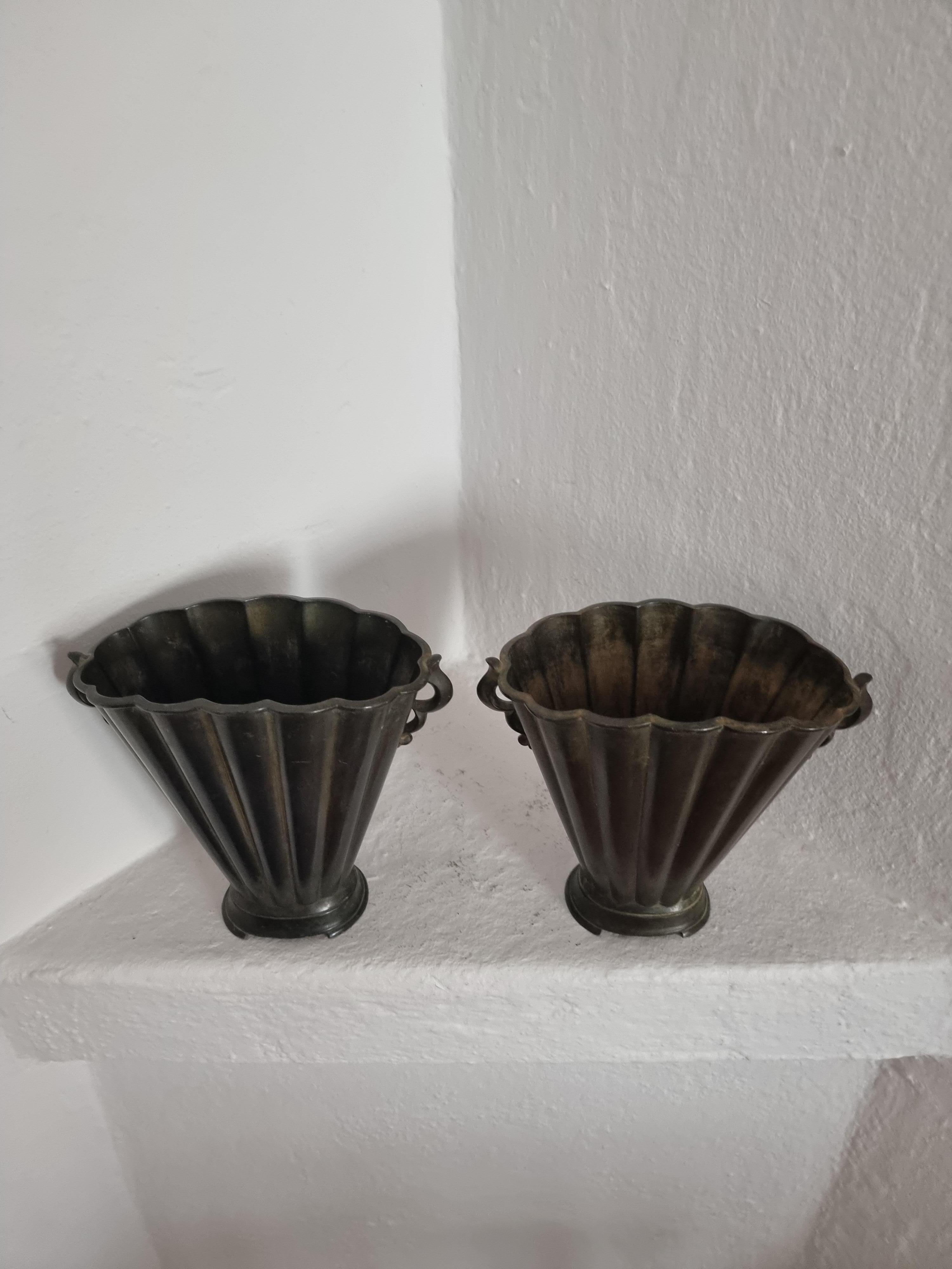 Danish Pair of Just Andersen vases in Discometal, Denmark 1930s For Sale