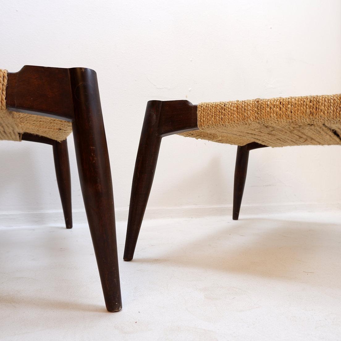 Pair of Jute Rope Weave and Solid Wood lounge Chairs In Good Condition For Sale In Linkebeek, BE