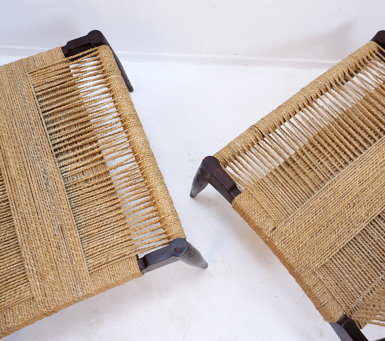 20th Century Pair of Jute Rope Weave and Solid Wood lounge Chairs For Sale