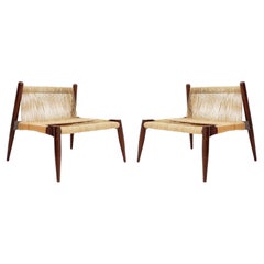 Pair of Jute Rope Weave and Solid Wood lounge Chairs