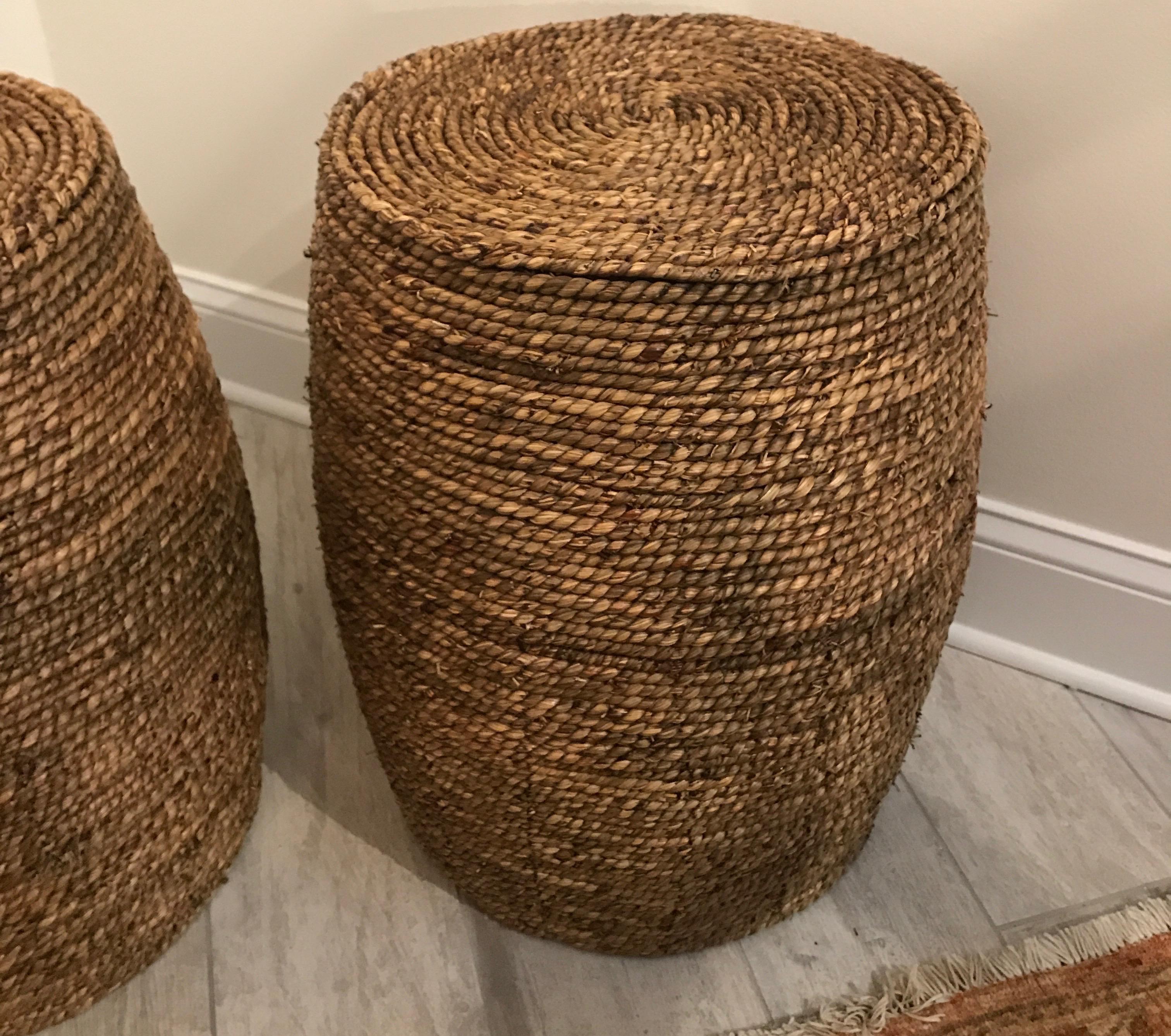 Chinese Pair of Jute Wrapped Wood Garden Seats