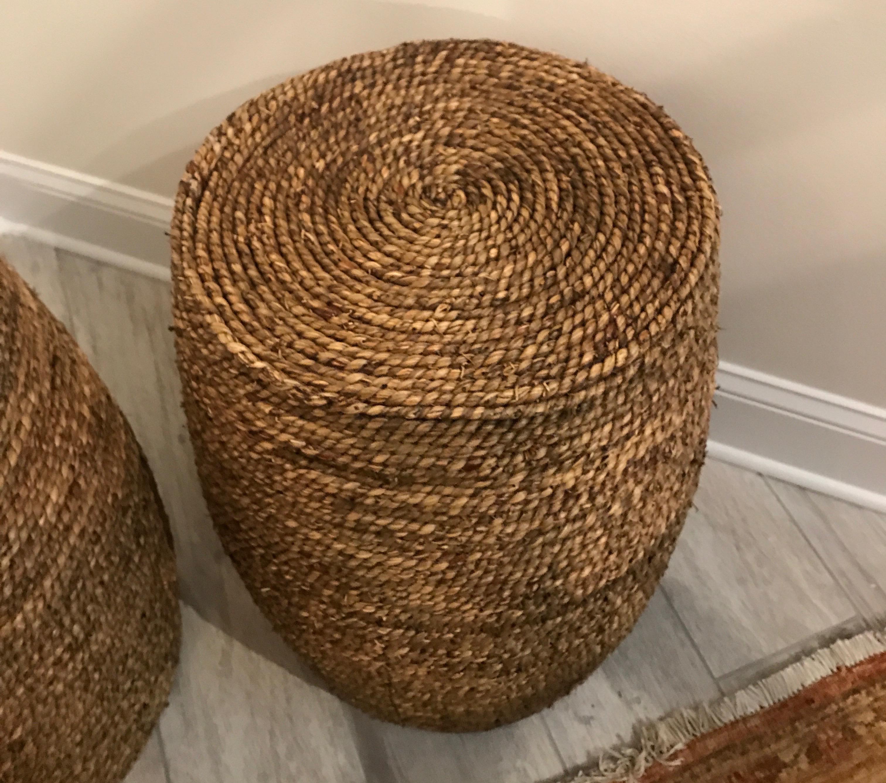 20th Century Pair of Jute Wrapped Wood Garden Seats