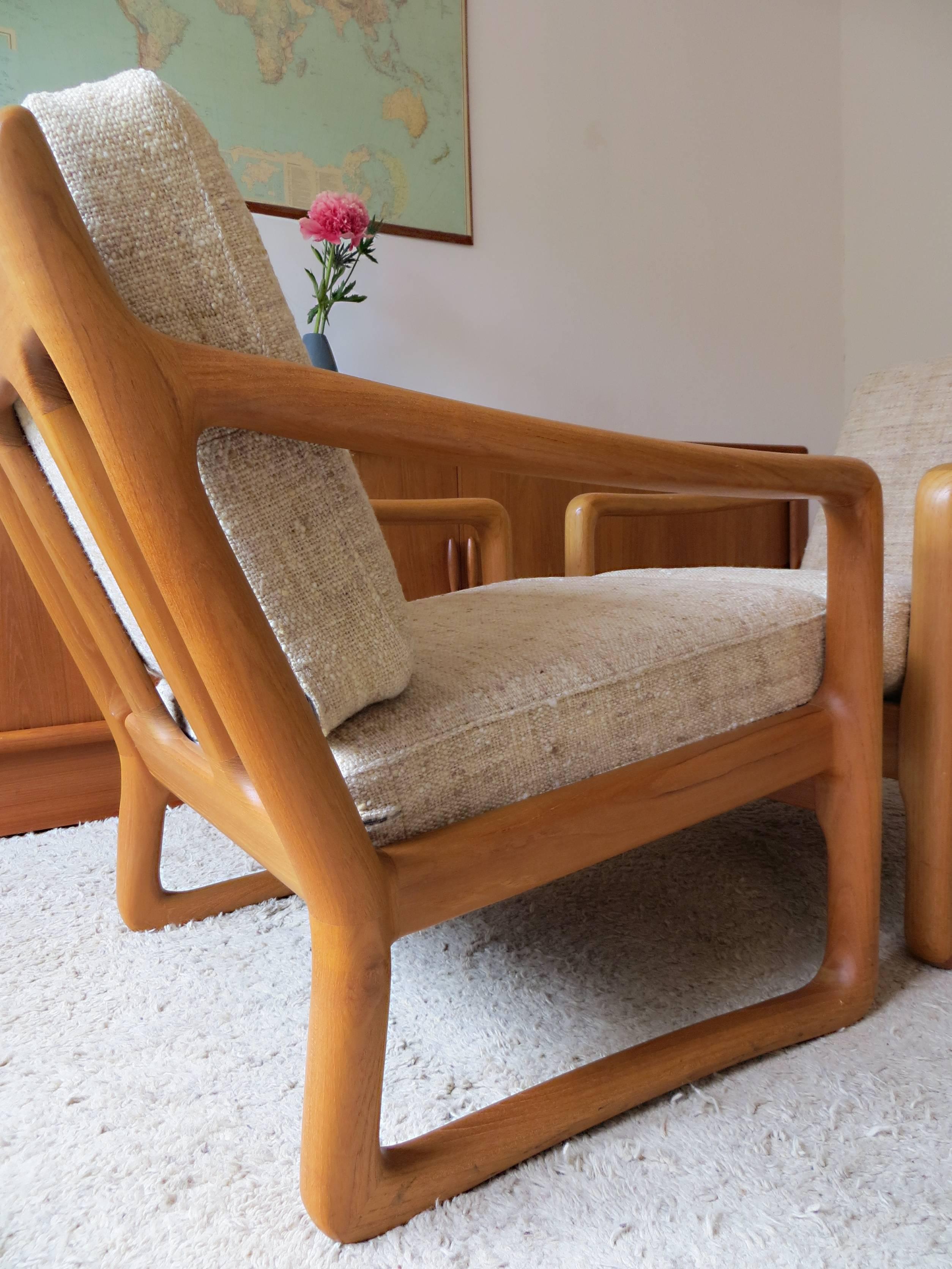 Pair of Juul Kristensen / JK Denmark Solid Teak Easy Chairs and Ottomans, 1960s 4