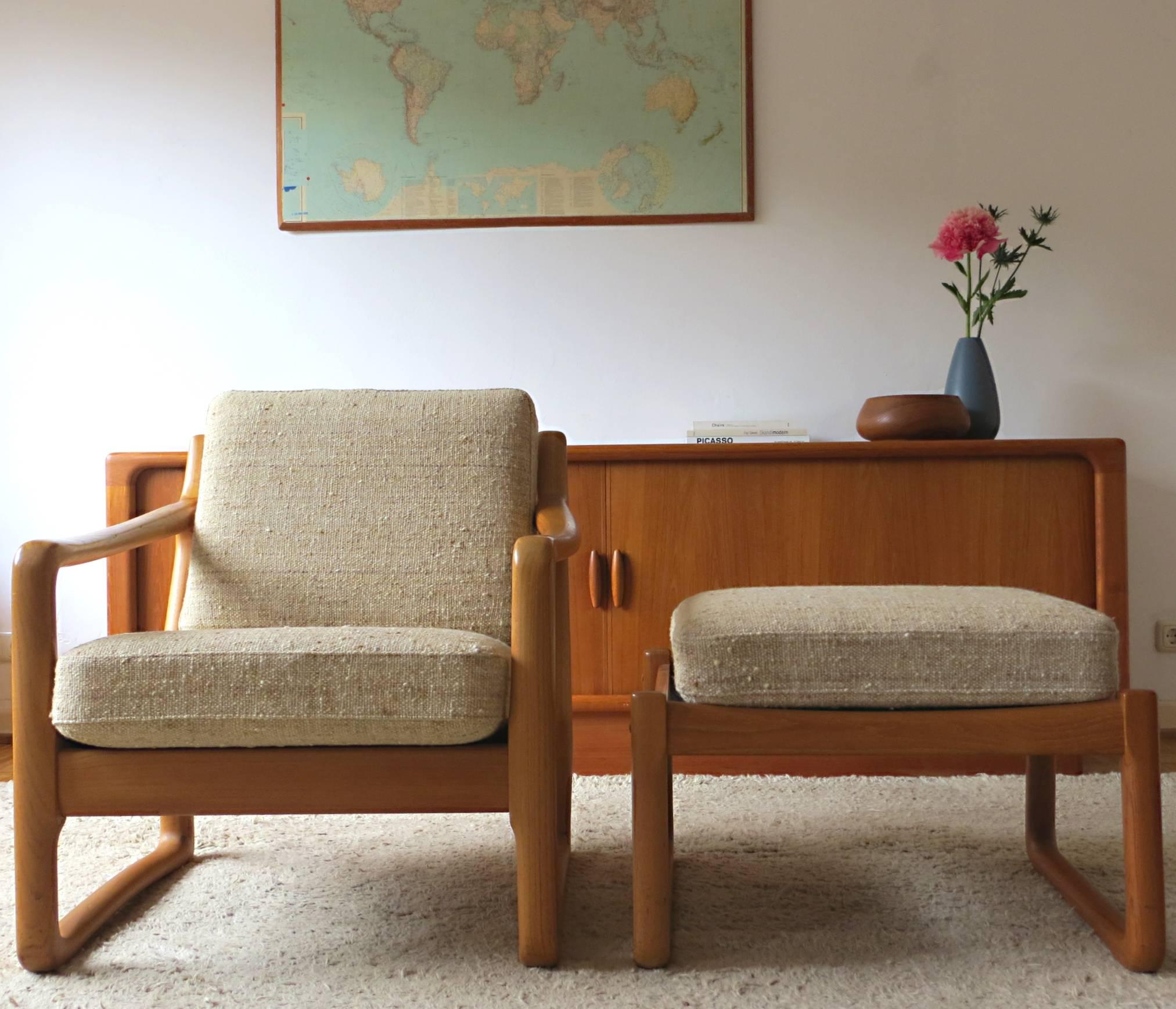Danish Pair of Juul Kristensen / JK Denmark Solid Teak Easy Chairs and Ottomans, 1960s