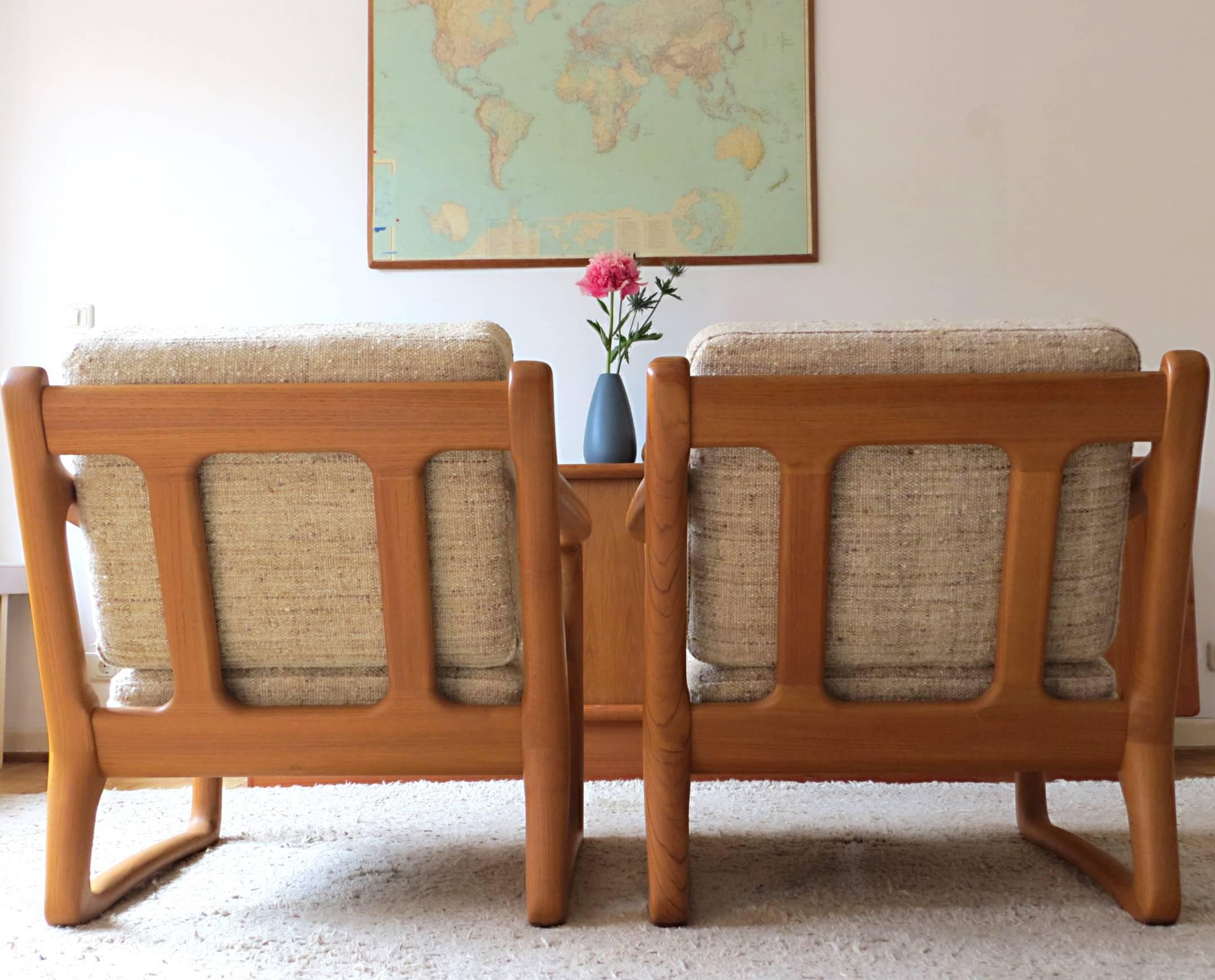 20th Century Pair of Juul Kristensen / JK Denmark Solid Teak Easy Chairs and Ottomans, 1960s