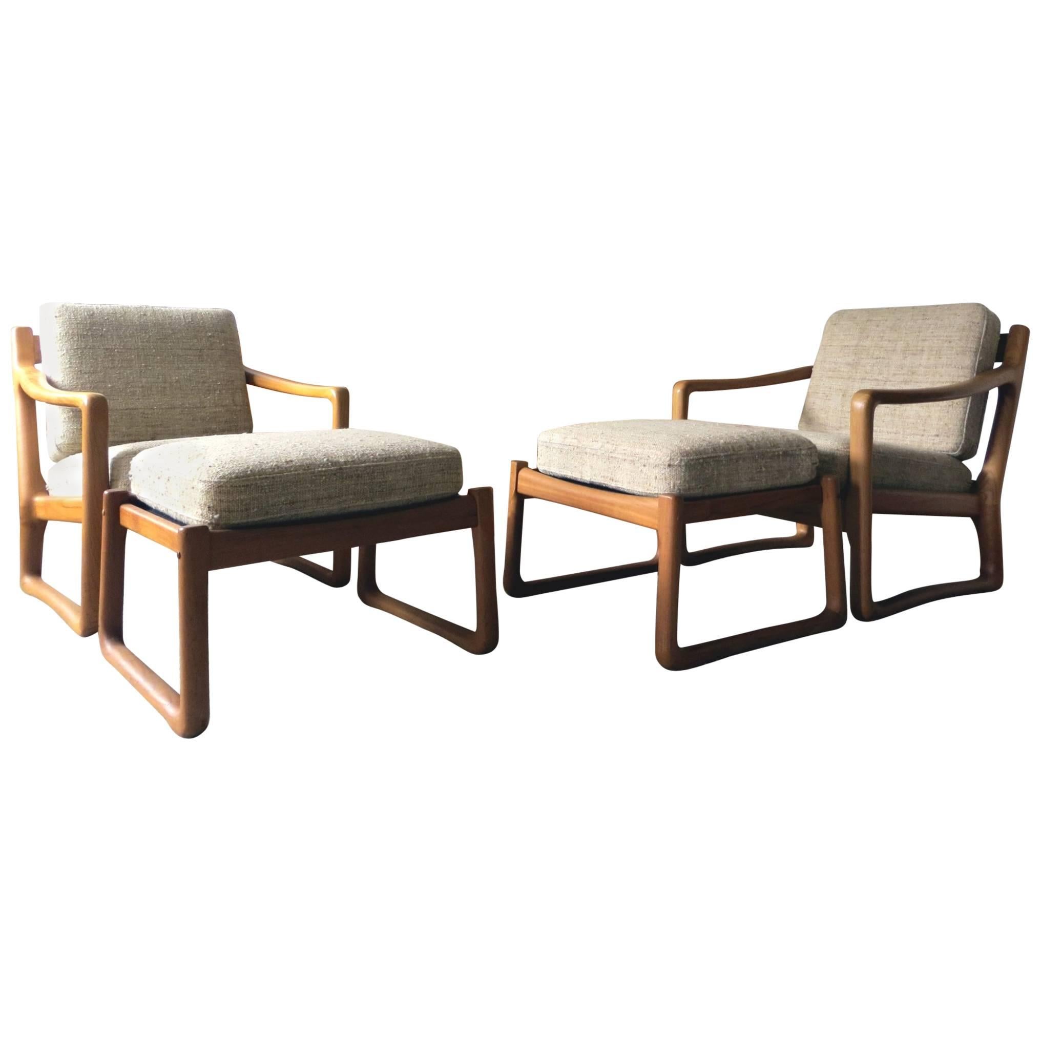 Pair of Juul Kristensen / JK Denmark Solid Teak Easy Chairs and Ottomans, 1960s