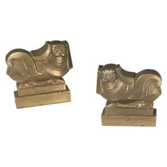 Ein Paar Art-Déco-Revival-Buchstützen in Form von Hunden aus massiver Bronze von K. Gregory, 1970er Jahre