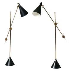 Pair of K10-11 Scandinavian Modern Floor Lamps, Tapio Wirkkala, Idman Oy, 1950s