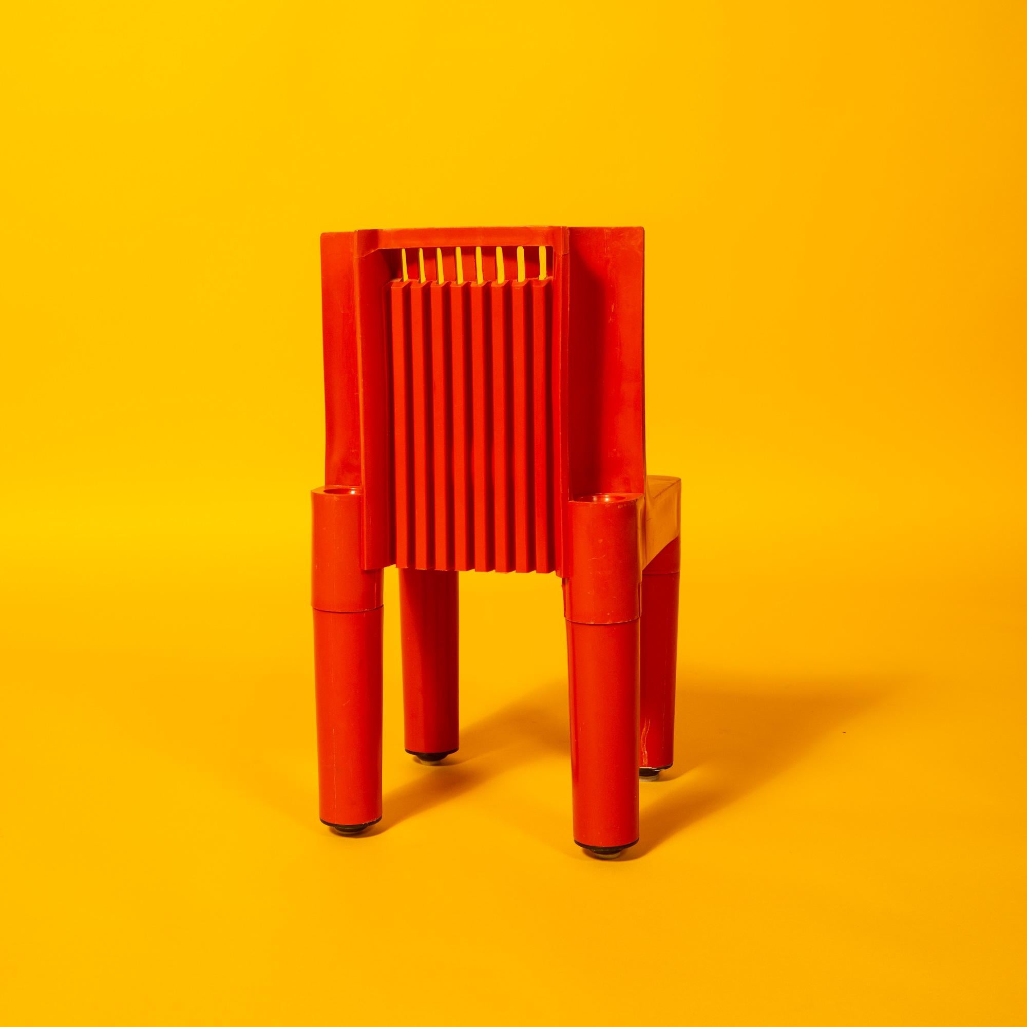 Officially known as K4999 designed by Richard Sapper and Marco Zanuso for Kartell, these chairs represent the first structural application of polyethylene plastic in furniture. The chairs were designed with the intent of being both a functional