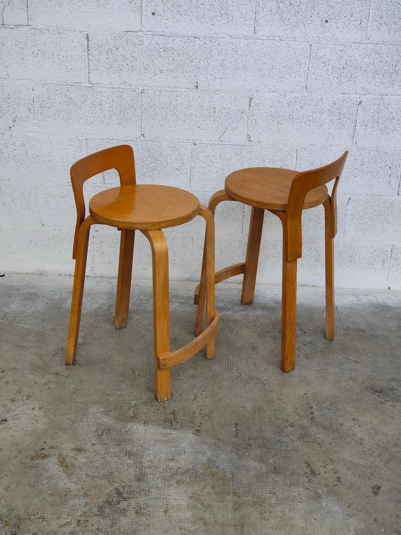 Finnish Pair of K65 Stools by Alvar Aalto for Artek, 70’s