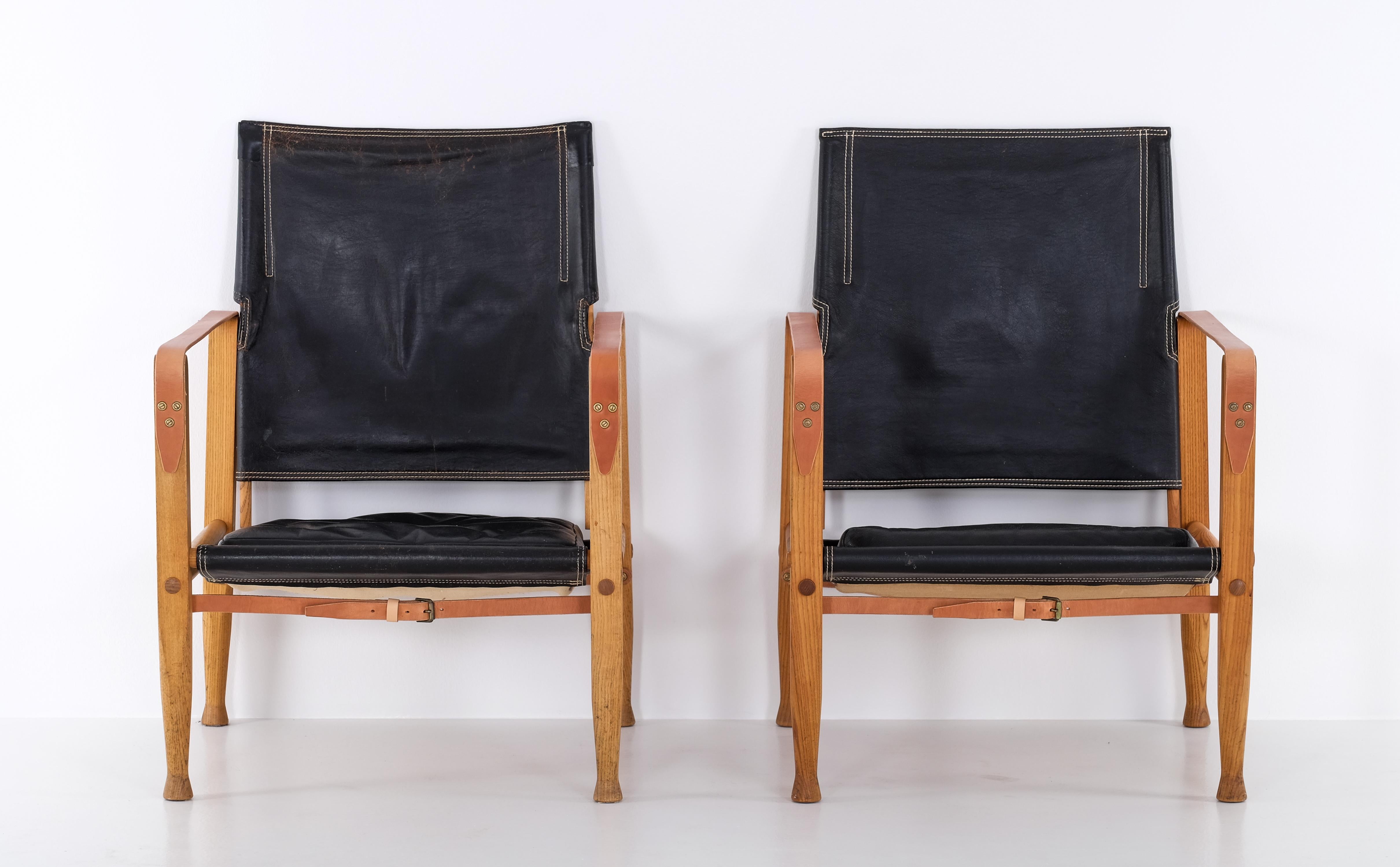 Paire de chaises Safari en cuir noir de Kaare Klint, années 1960 en vente 3