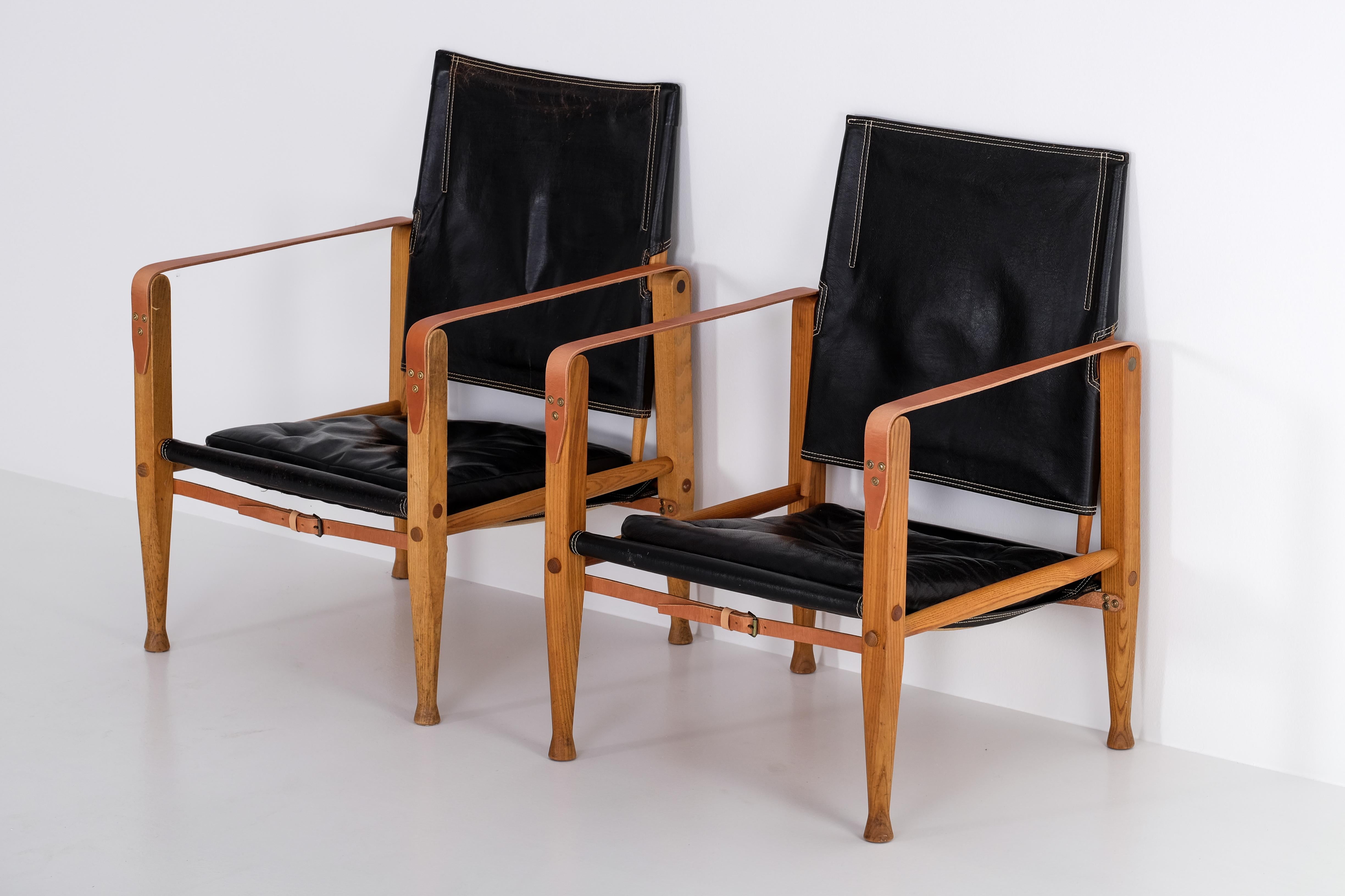 Pair of Kaare Klint Black Leather Safari Chairs, 1960s For Sale 5