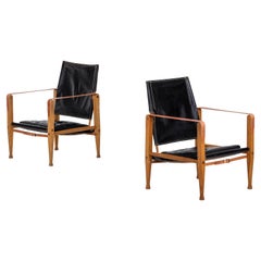 Vintage Pair of Kaare Klint Black Leather Safari Chairs, 1960s