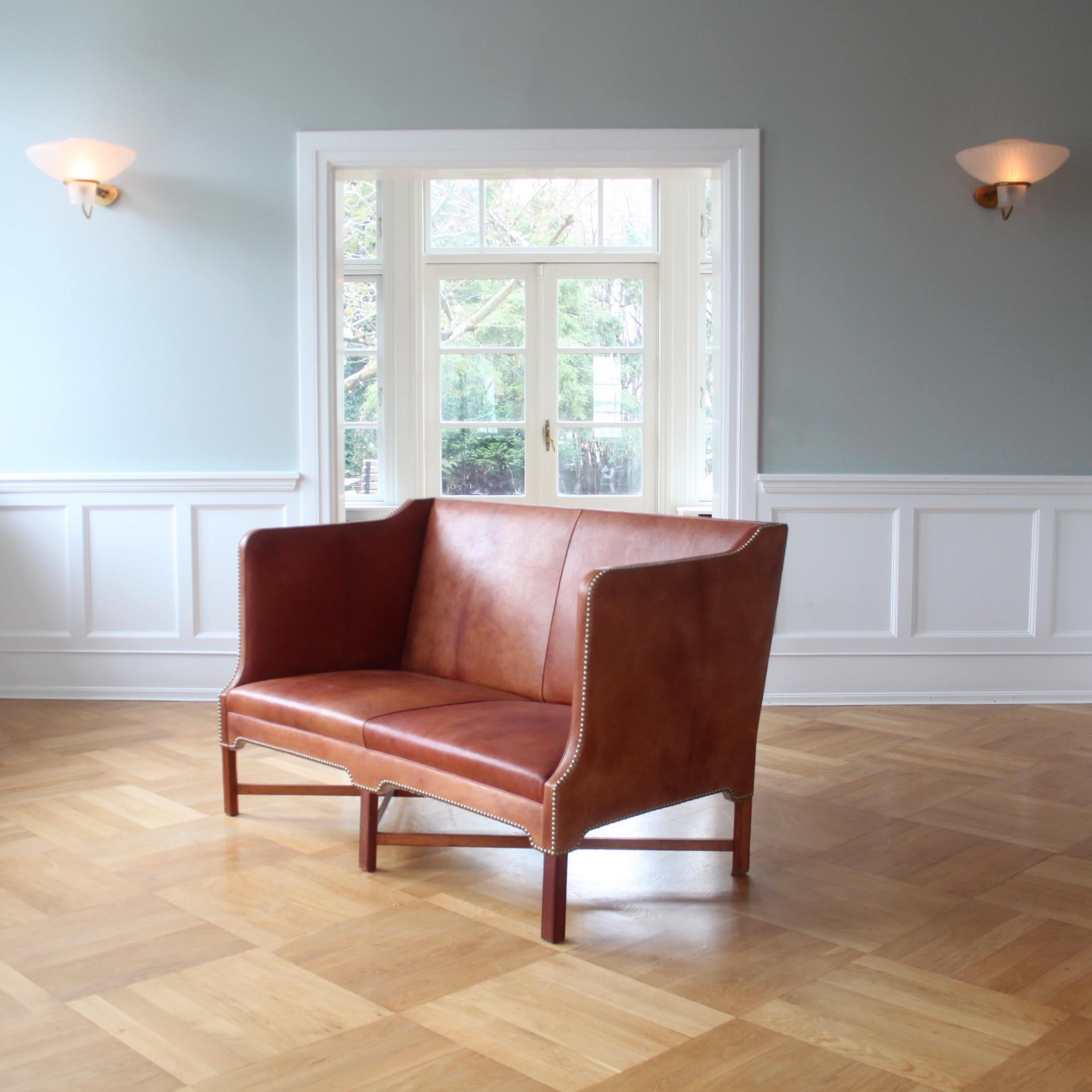 Danish Rare Kaare Klint Box sofas in Mahogany & Niger Leather, Scandinavian Modern For Sale