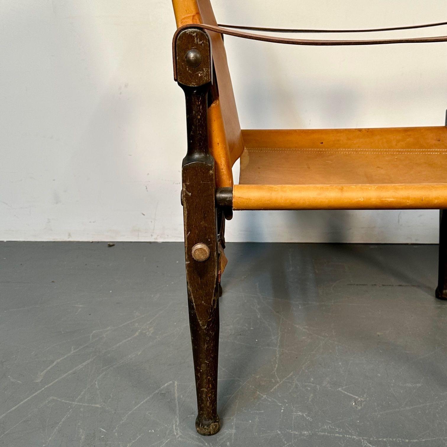 Kaare Klint, Danish Mid-Century Modern, Safari Lounge Chairs, Tan Leather, 1940s For Sale 7