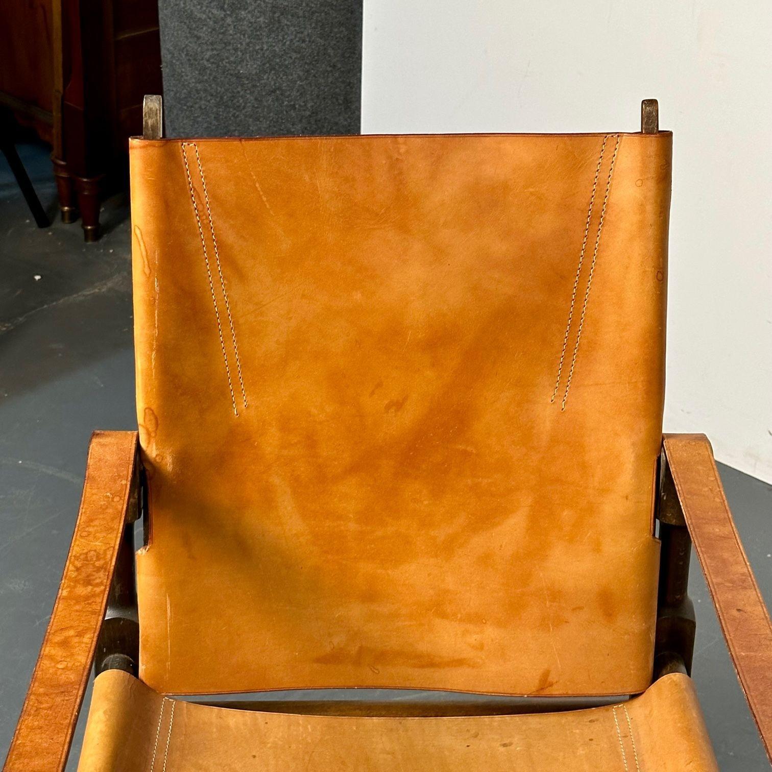Kaare Klint, Danish Mid-Century Modern, Safari Lounge Chairs, Tan Leather, 1940s For Sale 12