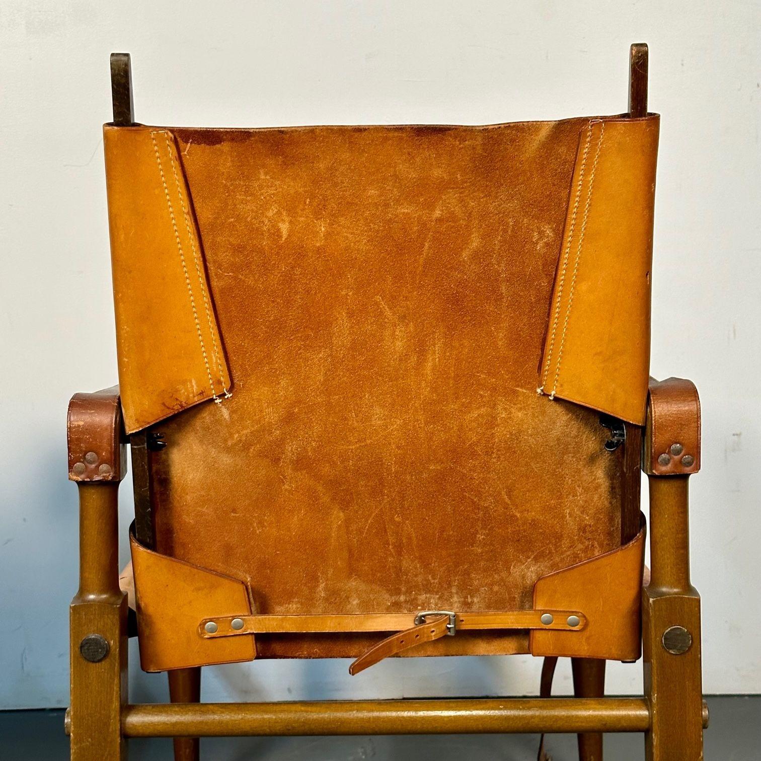 Kaare Klint, Danish Mid-Century Modern, Safari Lounge Chairs, Tan Leather, 1940s For Sale 13