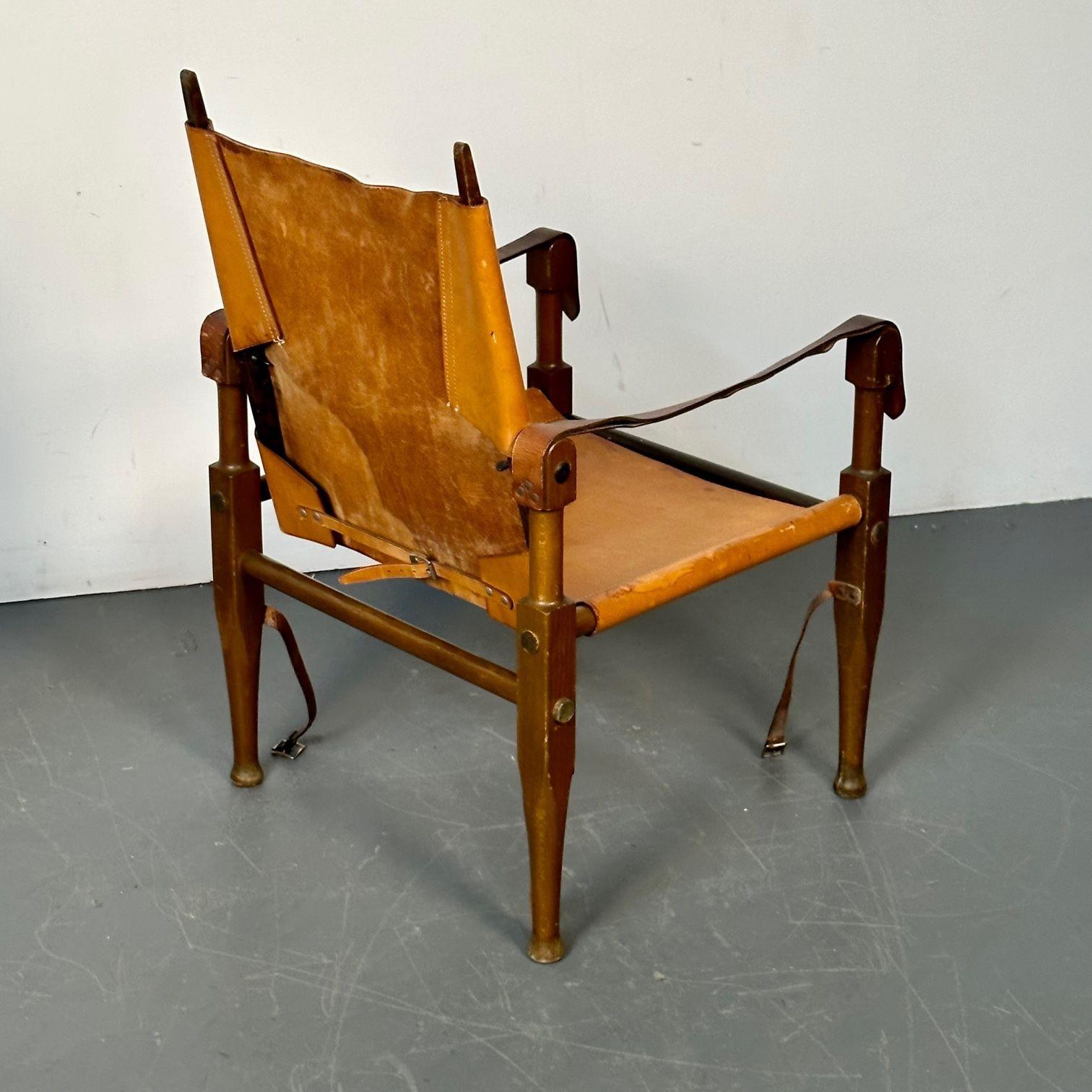 Kaare Klint, Danish Mid-Century Modern, Safari Lounge Chairs, Tan Leather, 1940s For Sale 3