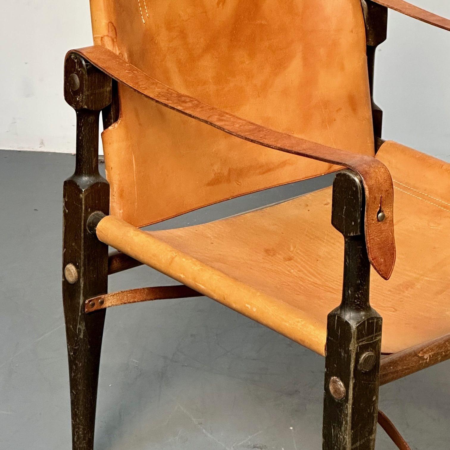 Kaare Klint, Danish Mid-Century Modern, Safari Lounge Chairs, Tan Leather, 1940s For Sale 4