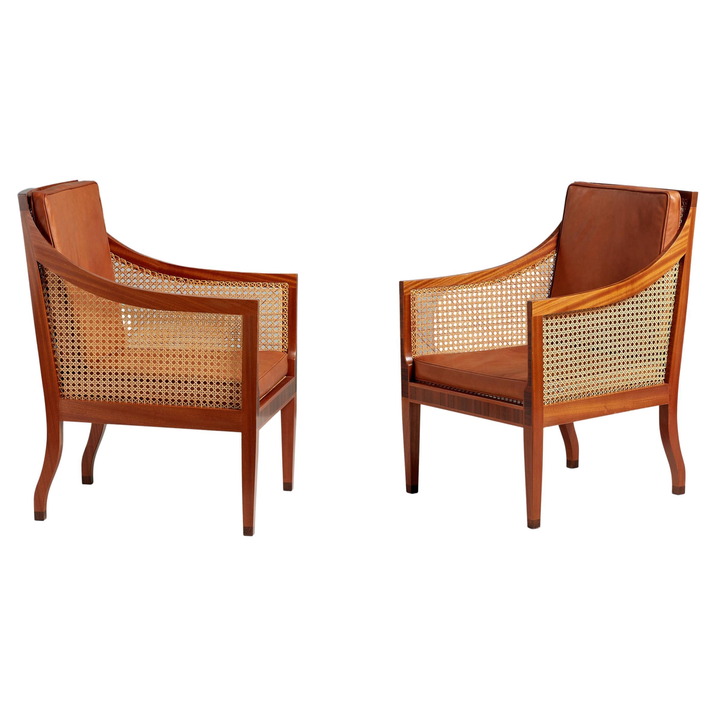 Pair of Kaare Klint Model 4488 Bergere Chairs in Mahogany and Rosewood