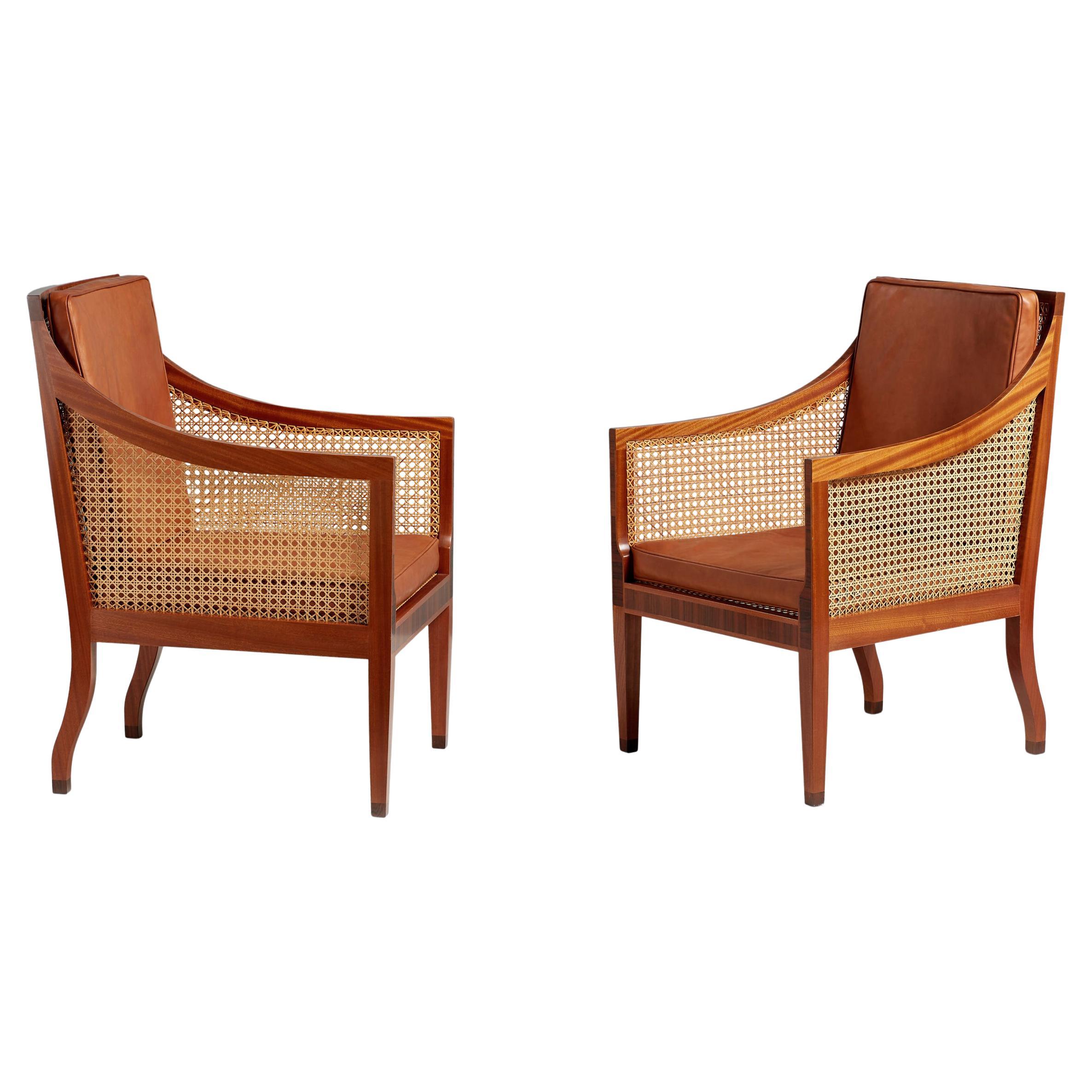 Pair of Kaare Klint Model 4488 Bergere Chairs in Mahogany and Rosewood