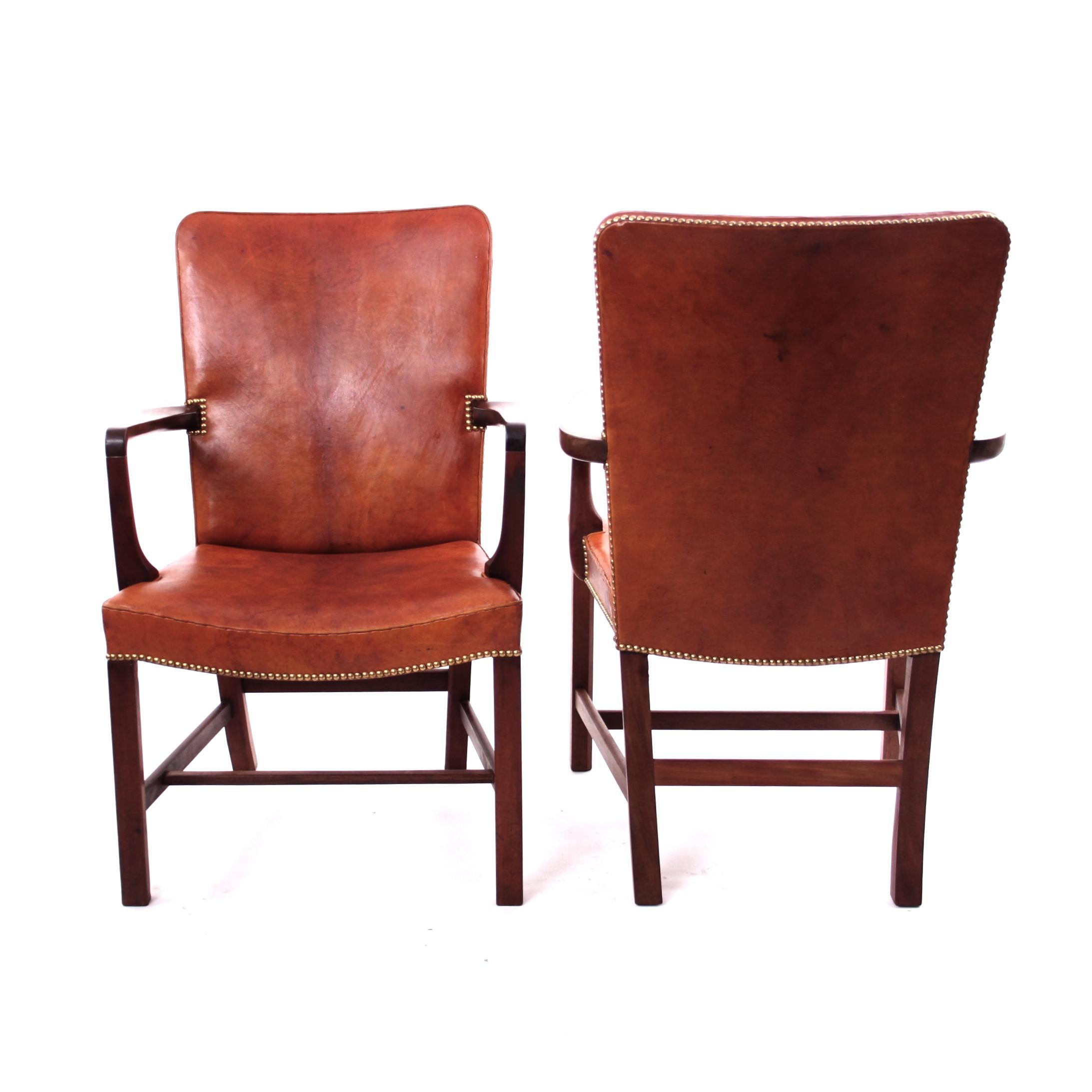 Danish Pair of Kaare Klint 'Nørrevold' Armchairs in Patinated Niger Leather