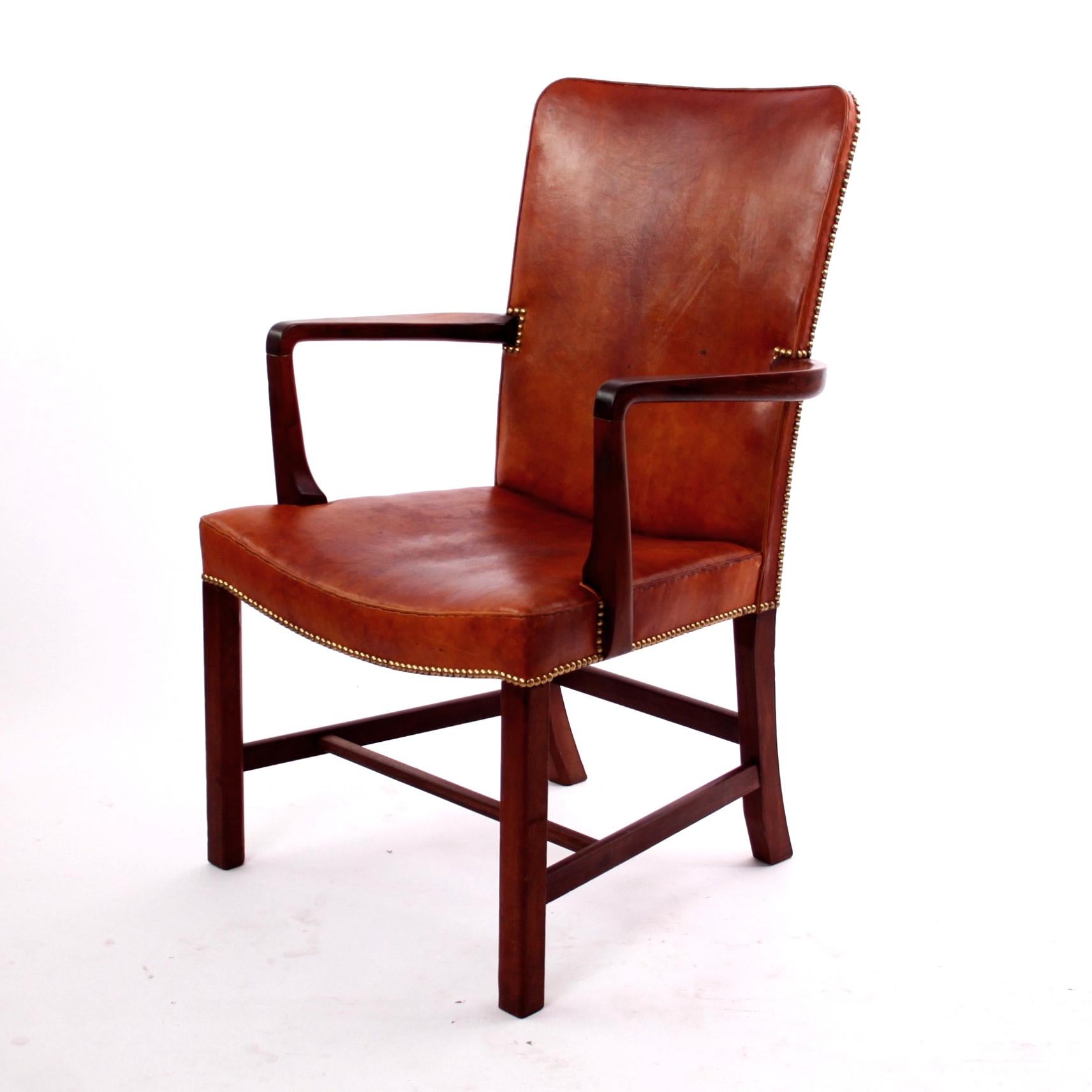 20th Century Pair of Kaare Klint 'Nørrevold' Armchairs in Patinated Niger Leather