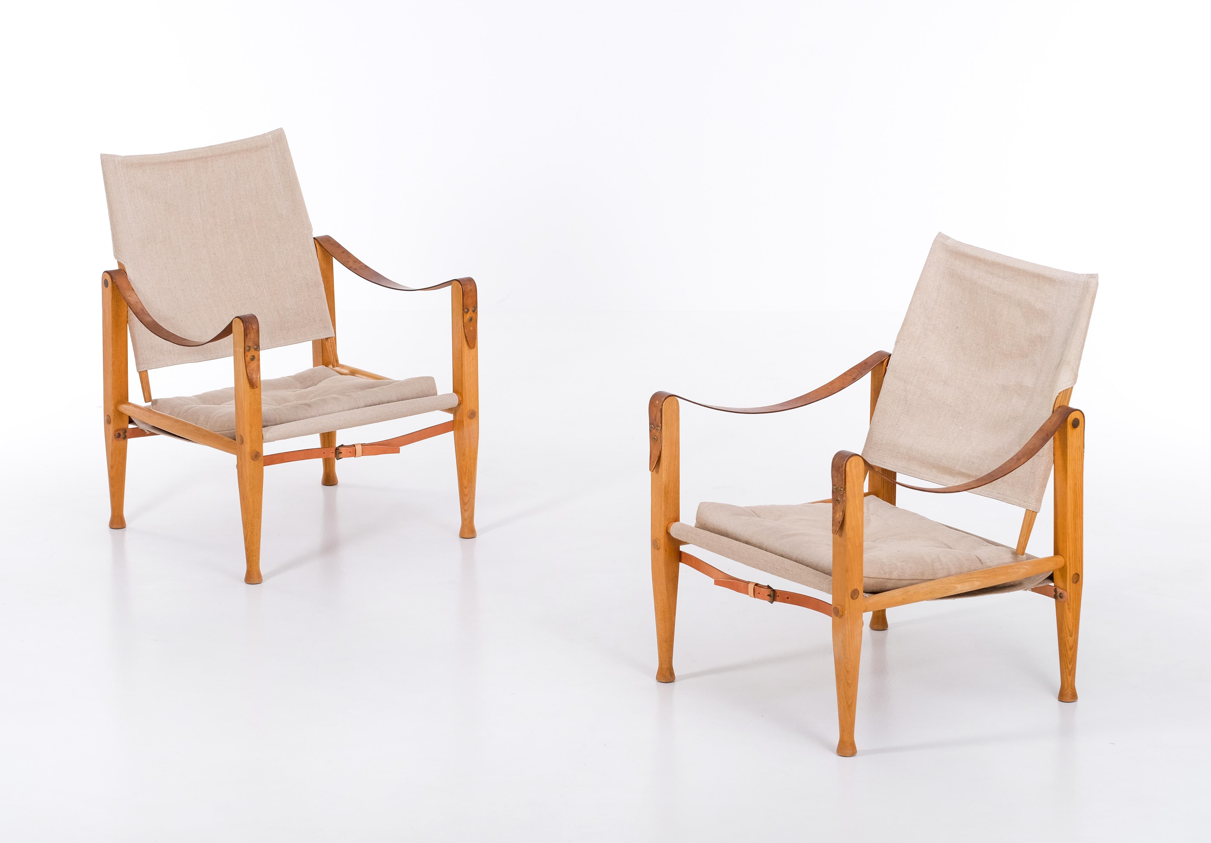 Danish Pair of Kaare Klint safari chairs, 1960s For Sale