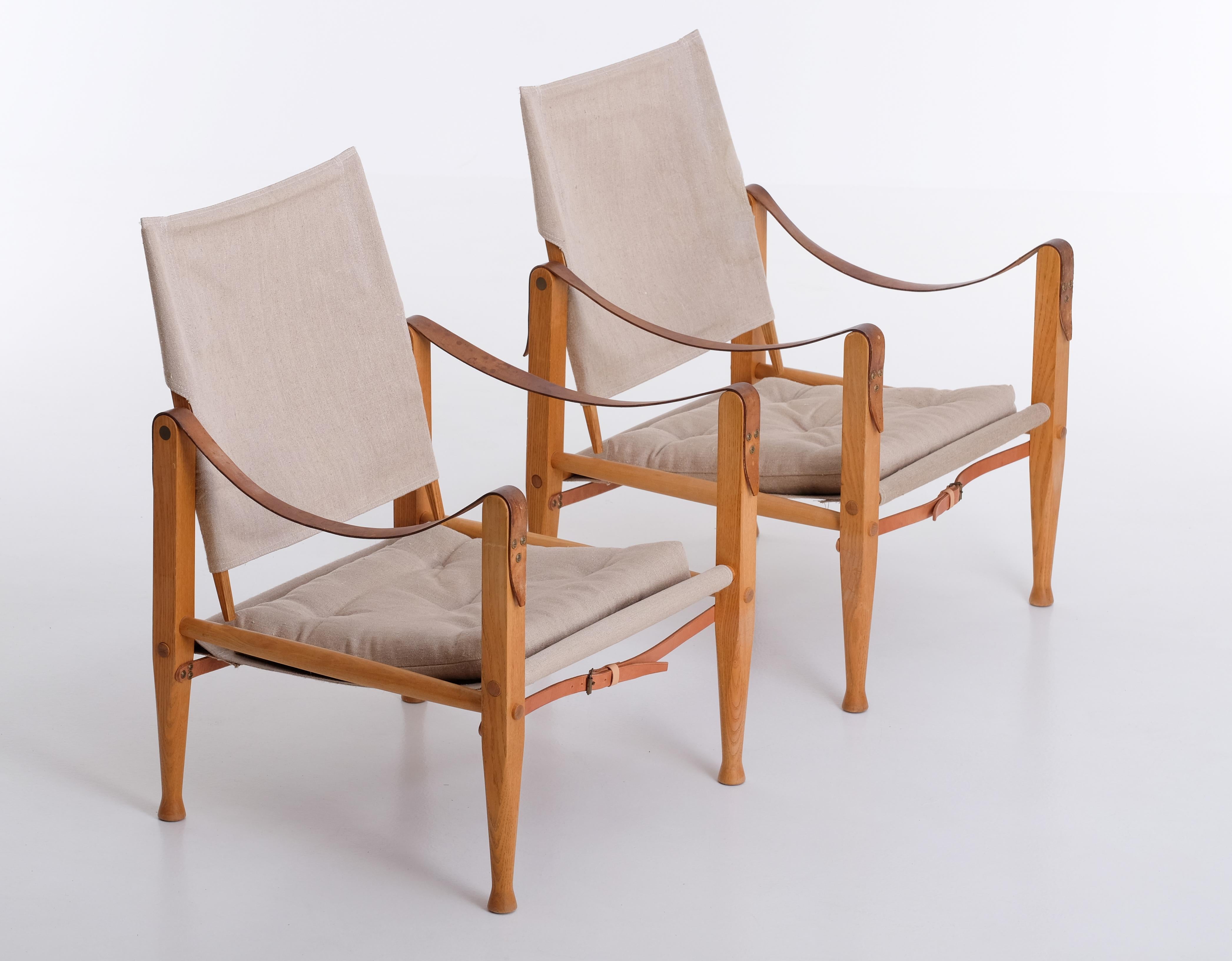 Pair of Kaare Klint safari chairs, 1960s In Good Condition For Sale In Stockholm, SE