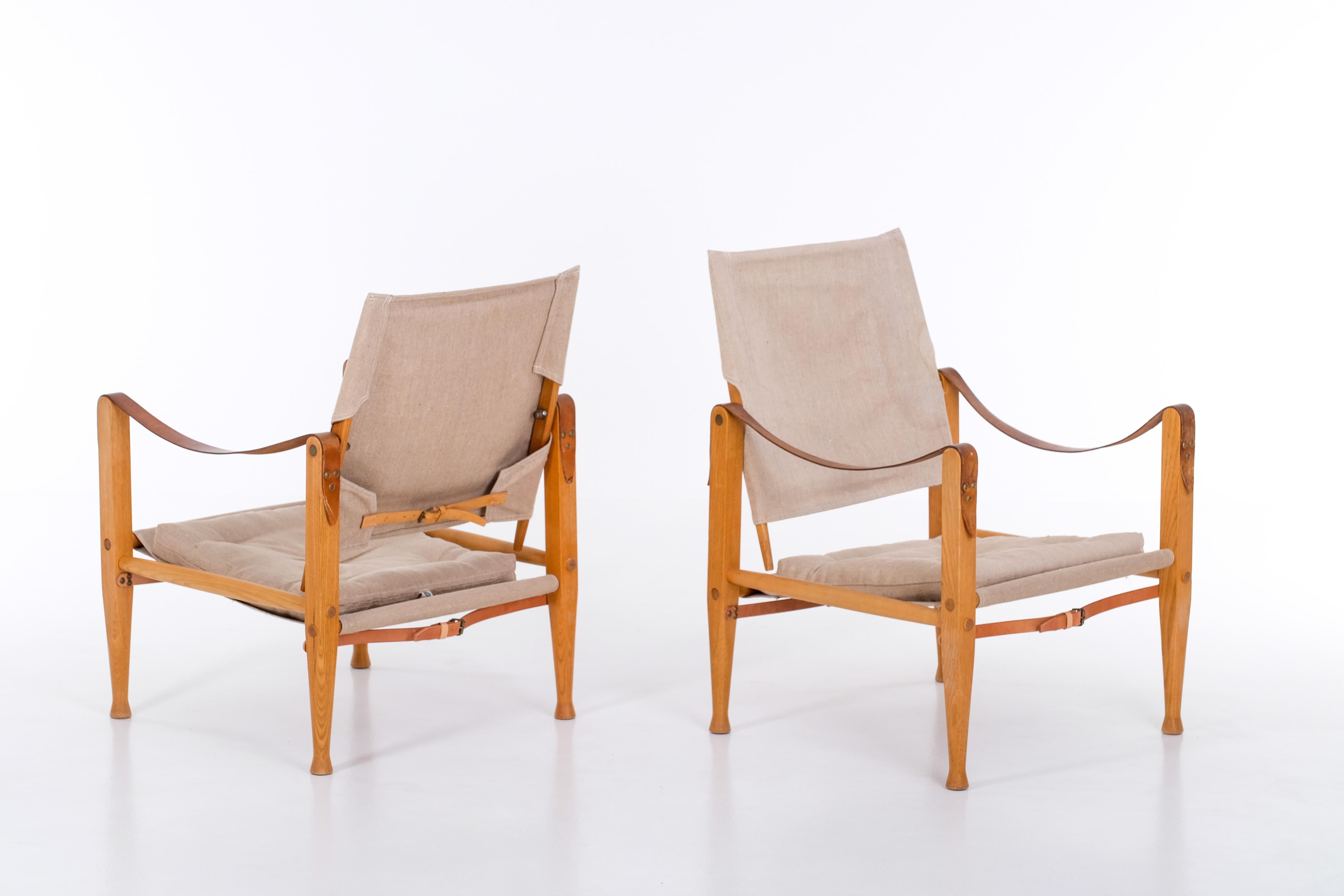 Leather Pair of Kaare Klint safari chairs, 1960s For Sale