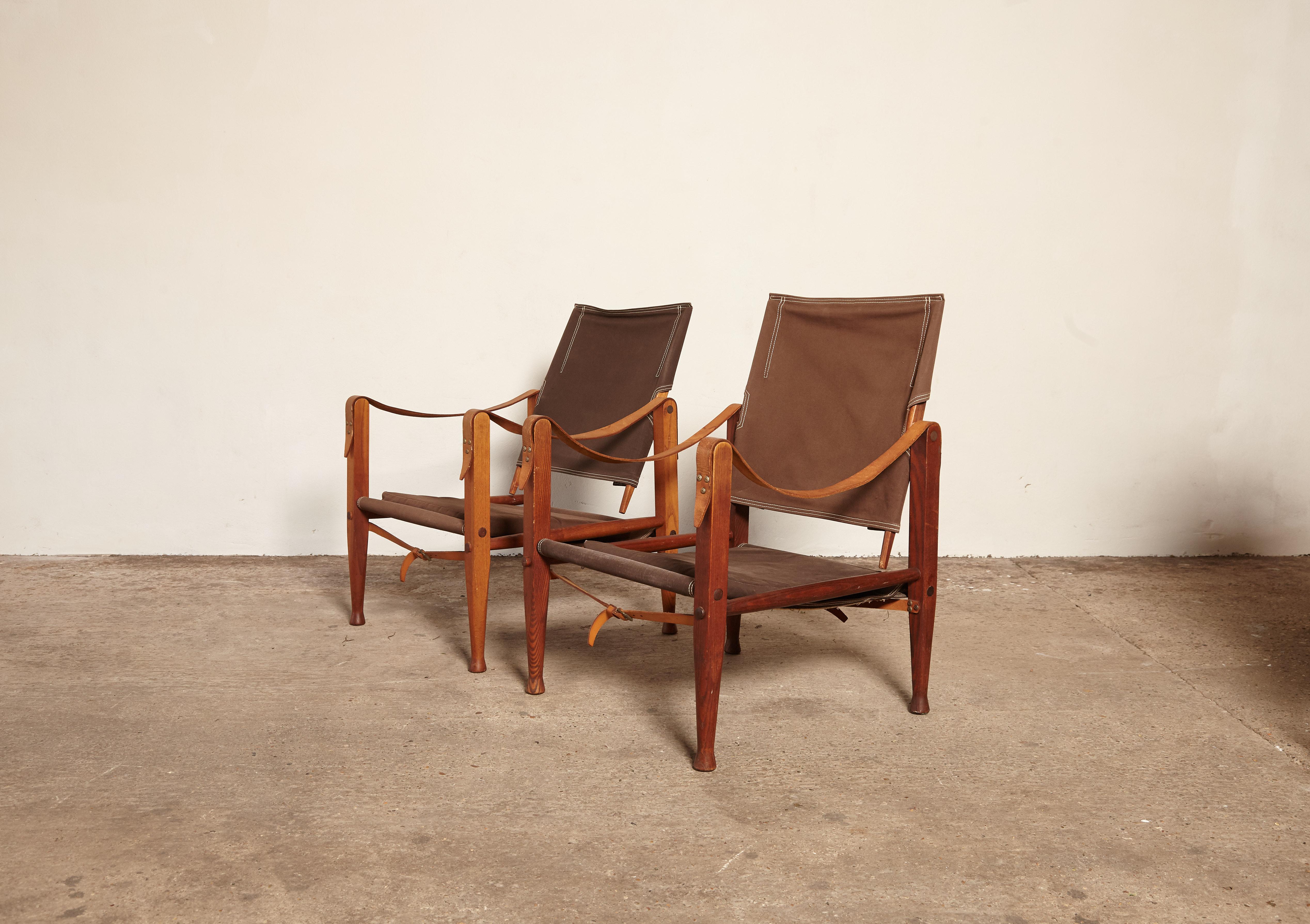 Mid-Century Modern Pair of Kaare Klint Safari Chairs in Canvas, Made by Rud Rasmussen, Denmark