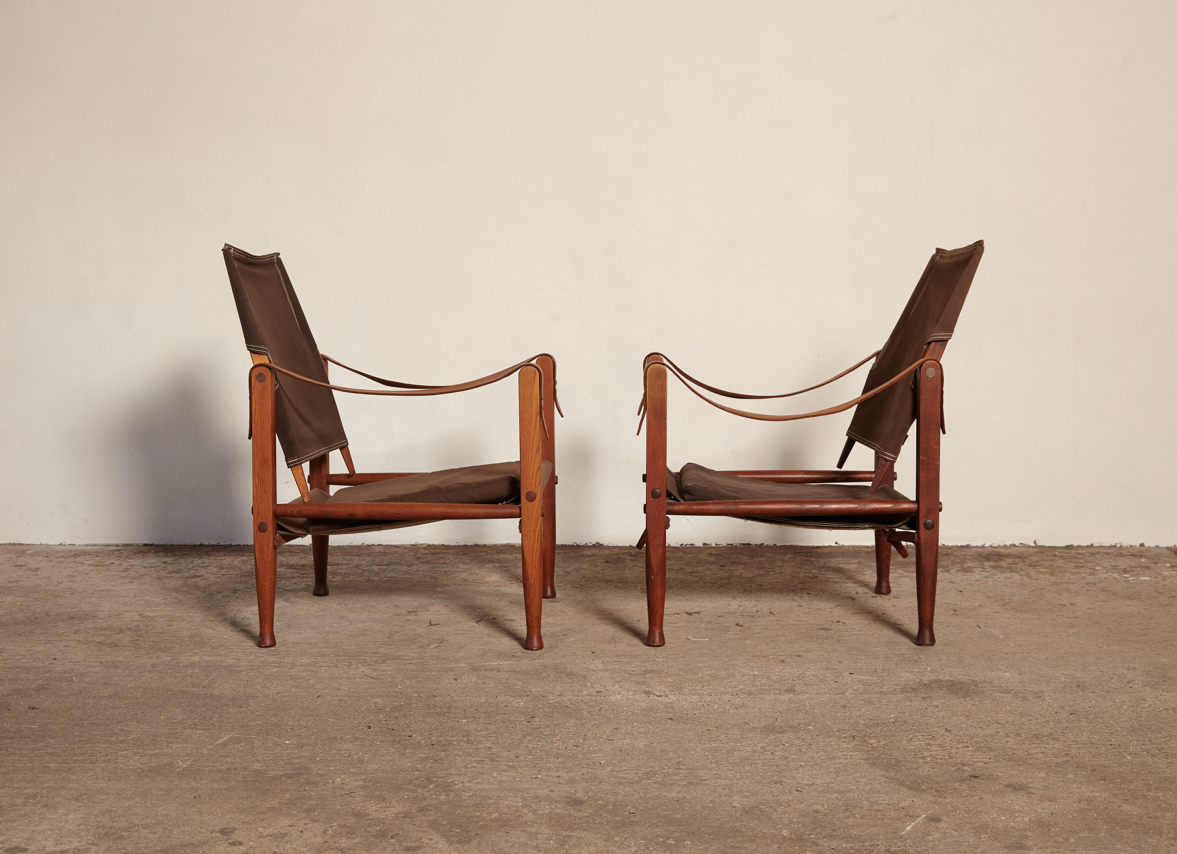 Danish Pair of Kaare Klint Safari Chairs in Canvas, Made by Rud Rasmussen, Denmark