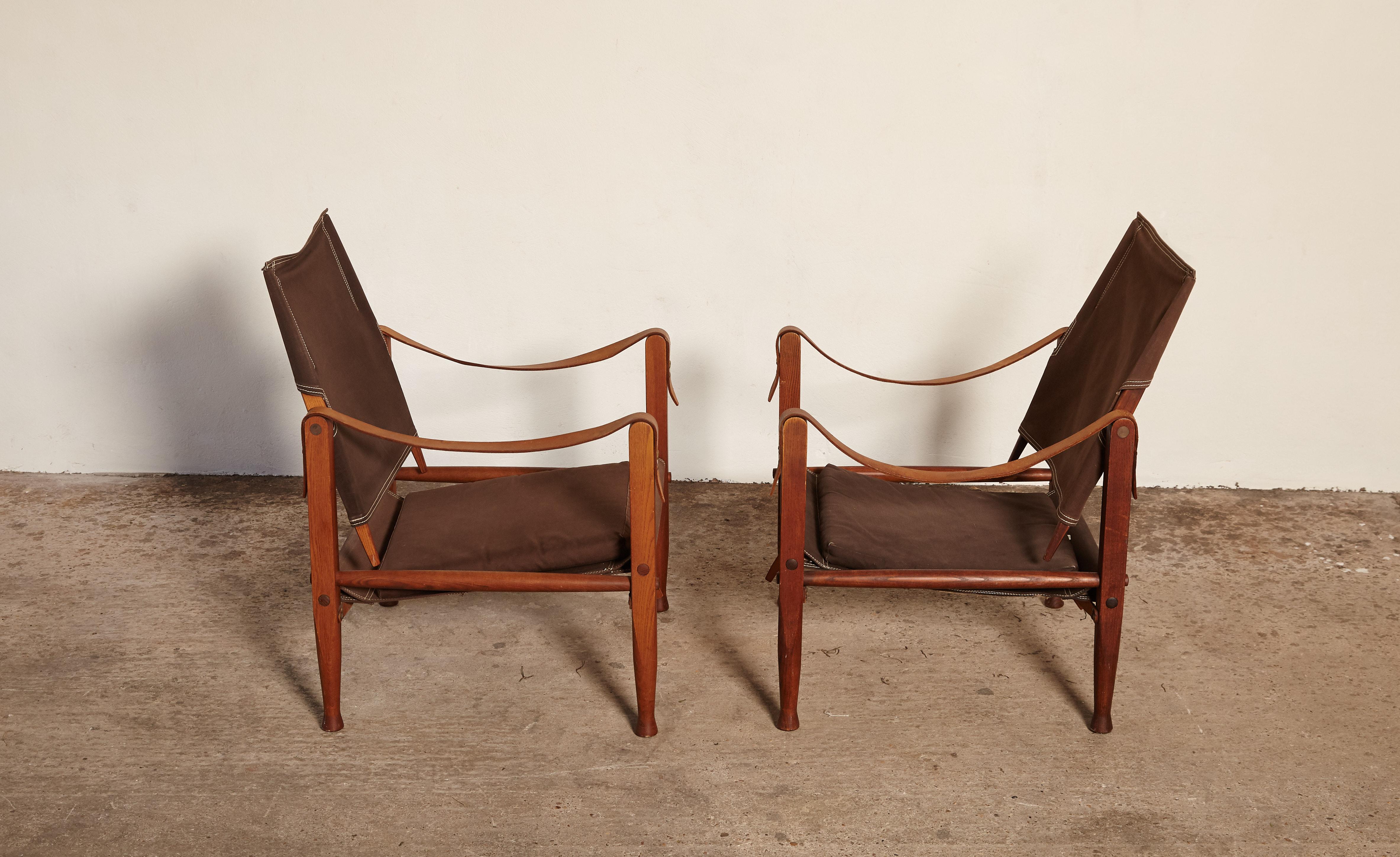 20th Century Pair of Kaare Klint Safari Chairs in Canvas, Made by Rud Rasmussen, Denmark