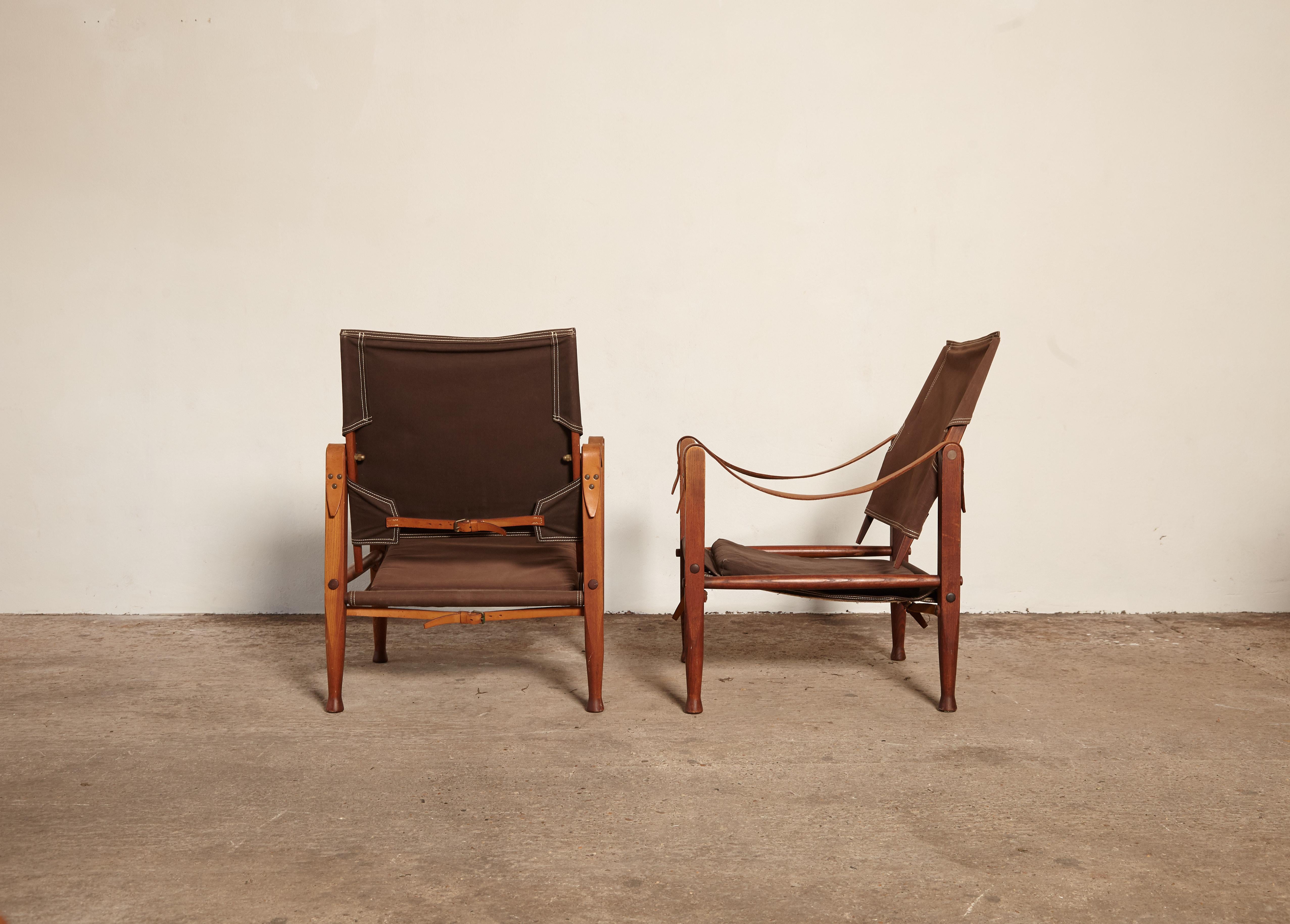 Pair of Kaare Klint Safari Chairs in Canvas, Made by Rud Rasmussen, Denmark 1