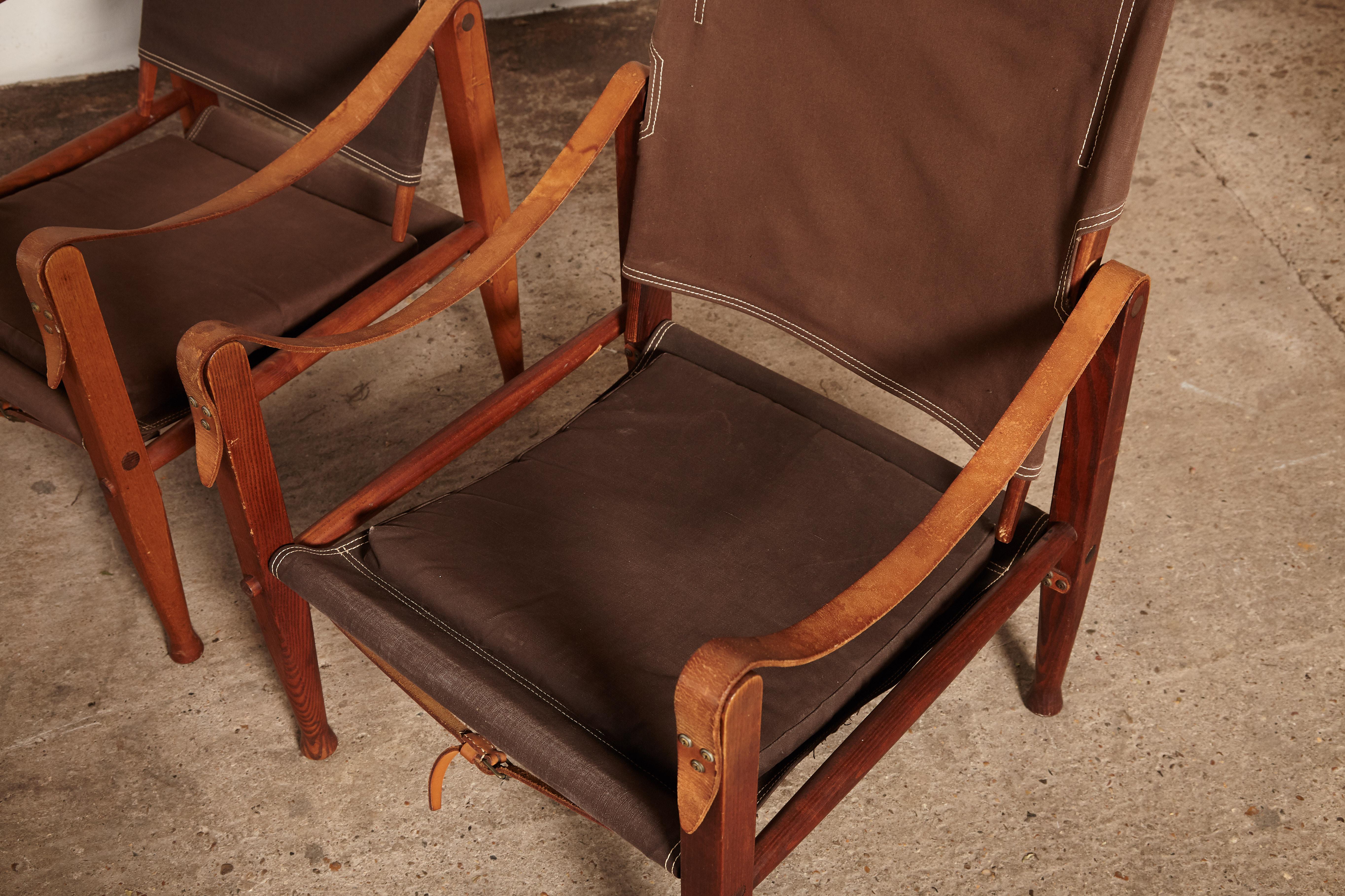 Pair of Kaare Klint Safari Chairs in Canvas, Made by Rud Rasmussen, Denmark 2