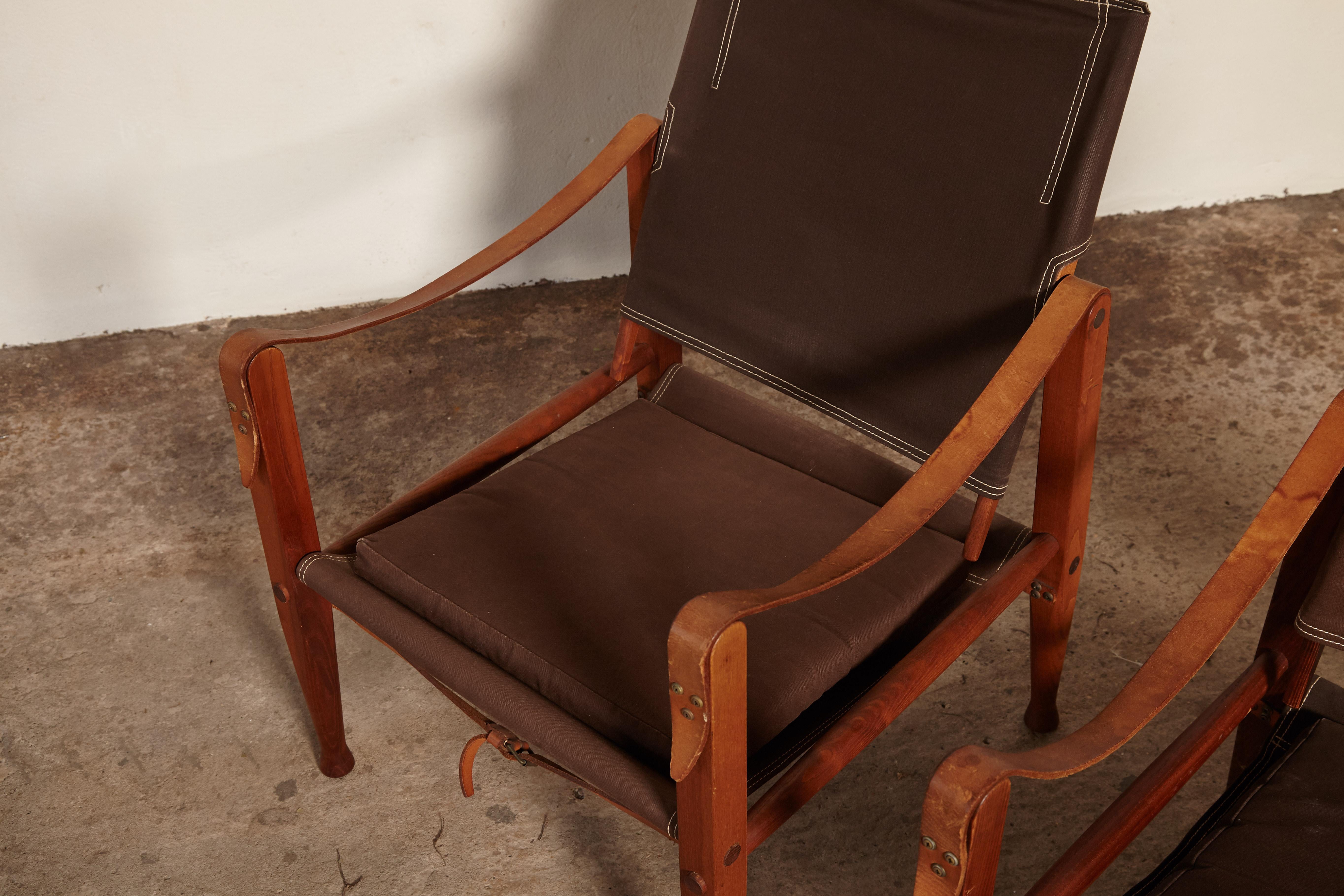 Pair of Kaare Klint Safari Chairs in Canvas, Made by Rud Rasmussen, Denmark 3