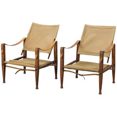 Pair of Kaare Klint Safari Chairs in Canvas, Made by Rud Rasmussen, Denmark