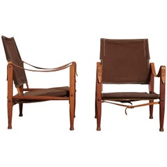 Pair of Kaare Klint Safari Chairs in Canvas, Made by Rud Rasmussen, Denmark