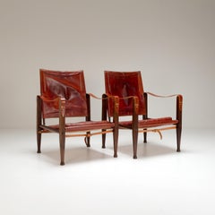 Pair of Kaare Klint Safari Chairs in Oxblood Leather, Denmark, 1950s