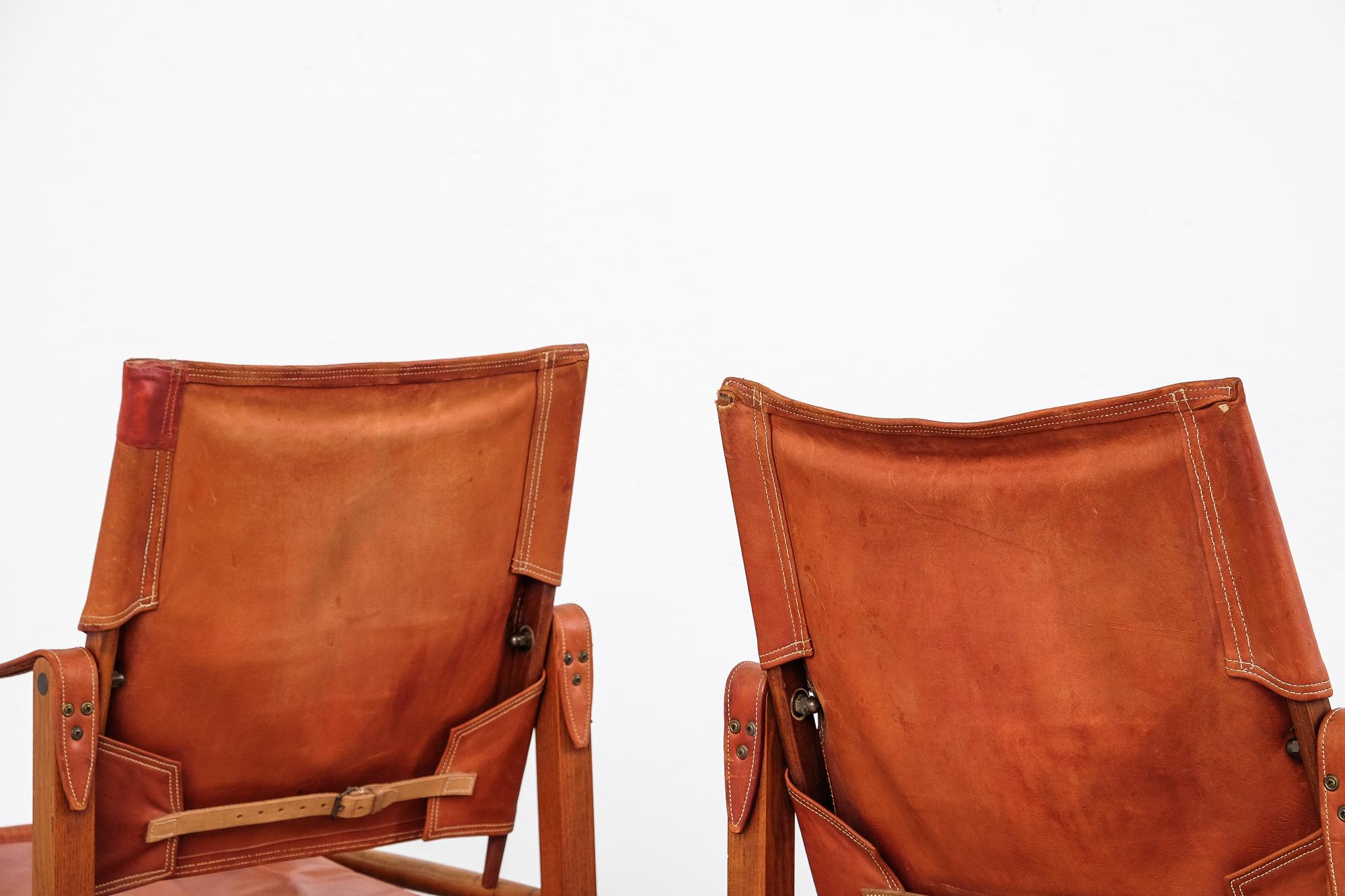 Pair of Kaare Klint Safari Chairs in Tan Leather, Rud Rasmussen, Denmark, 1960 3