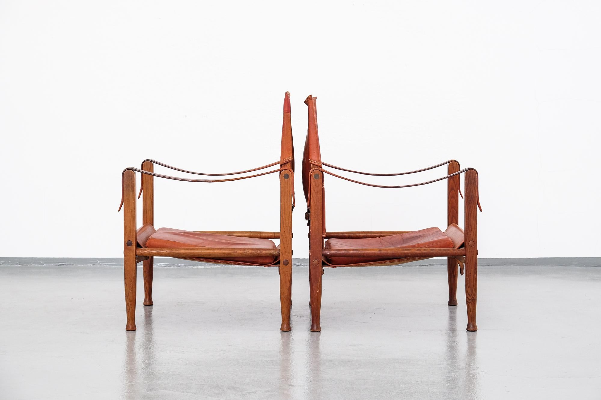 Pair of Kaare Klint Safari Chairs in Tan Leather, Rud Rasmussen, Denmark, 1960 6