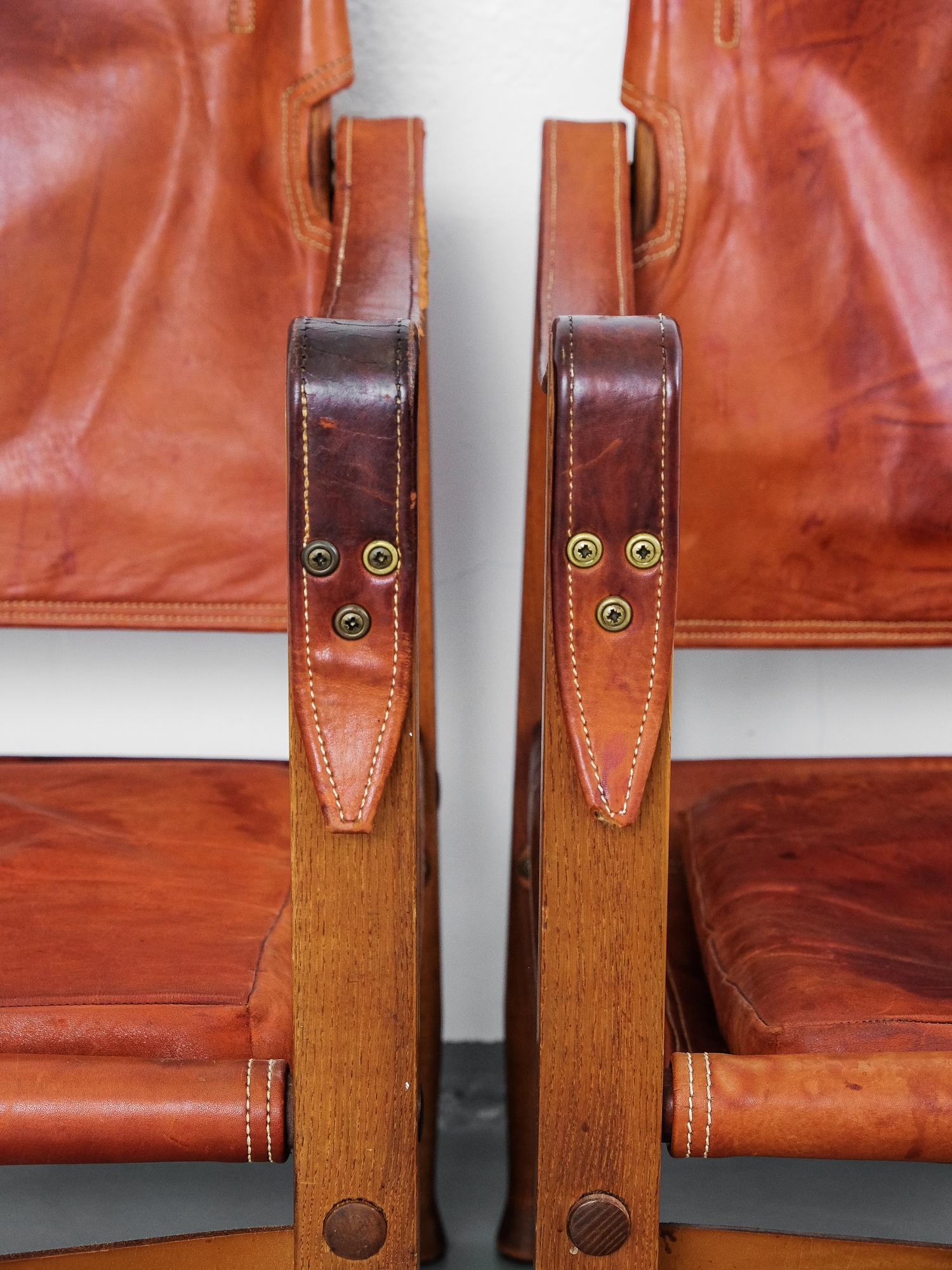 Pair of Kaare Klint Safari Chairs in Tan Leather, Rud Rasmussen, Denmark, 1960 10