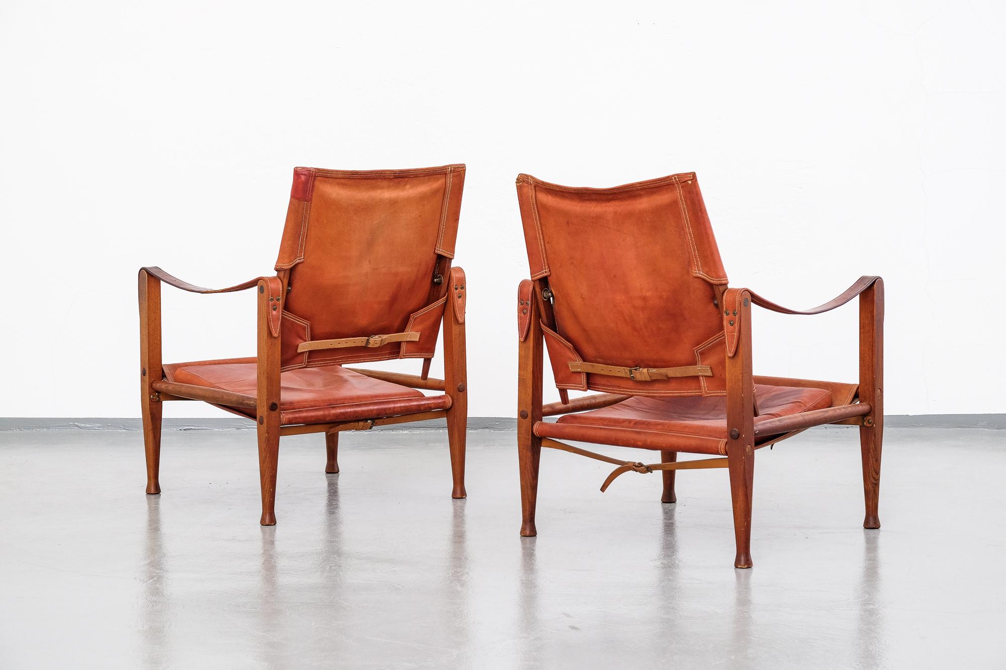 Pair of Kaare Klint Safari Chairs in Tan Leather, Rud Rasmussen, Denmark, 1960 2