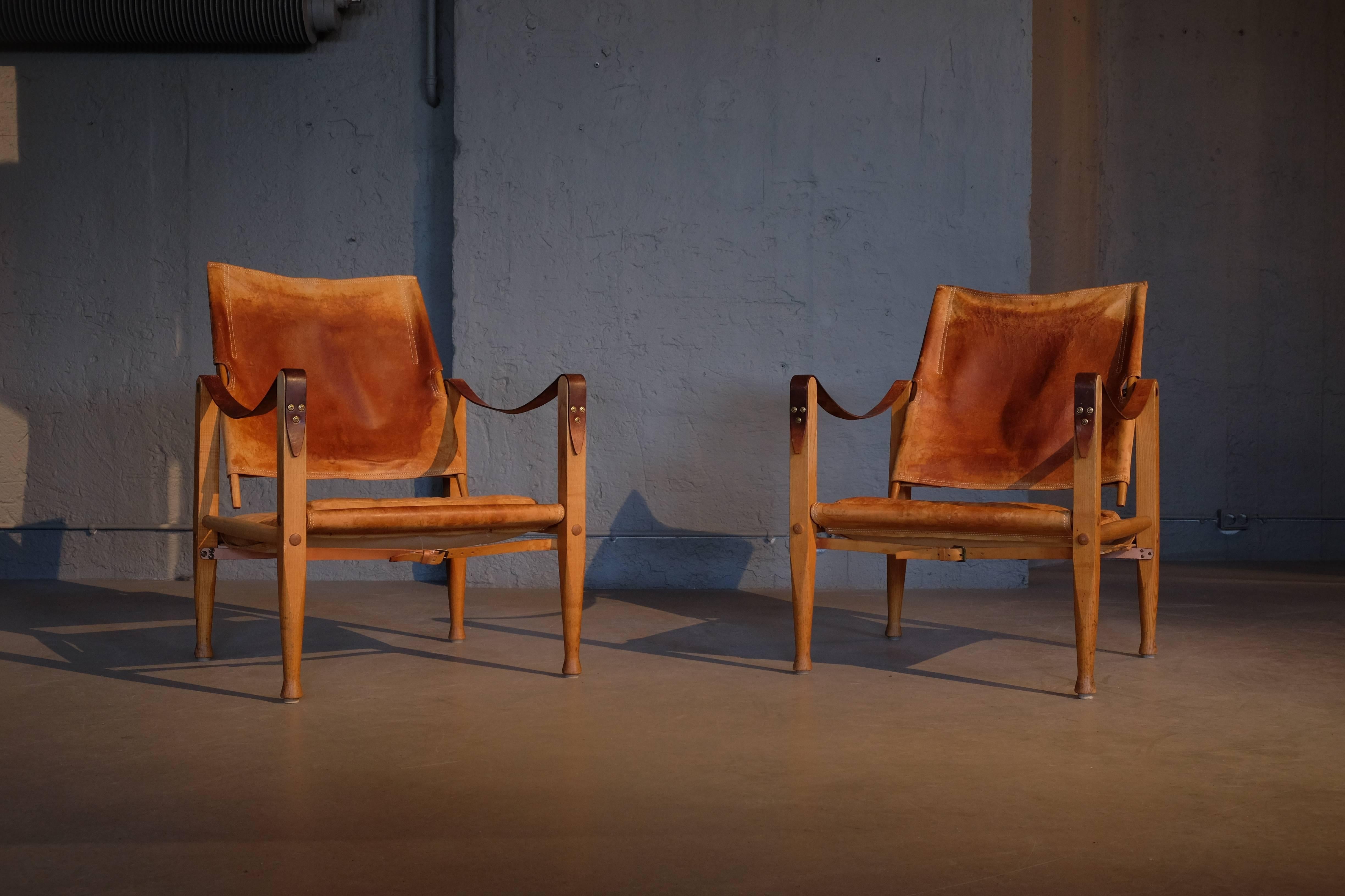 Leather Pair of Kaare Klint Safari Chairs, 1960s