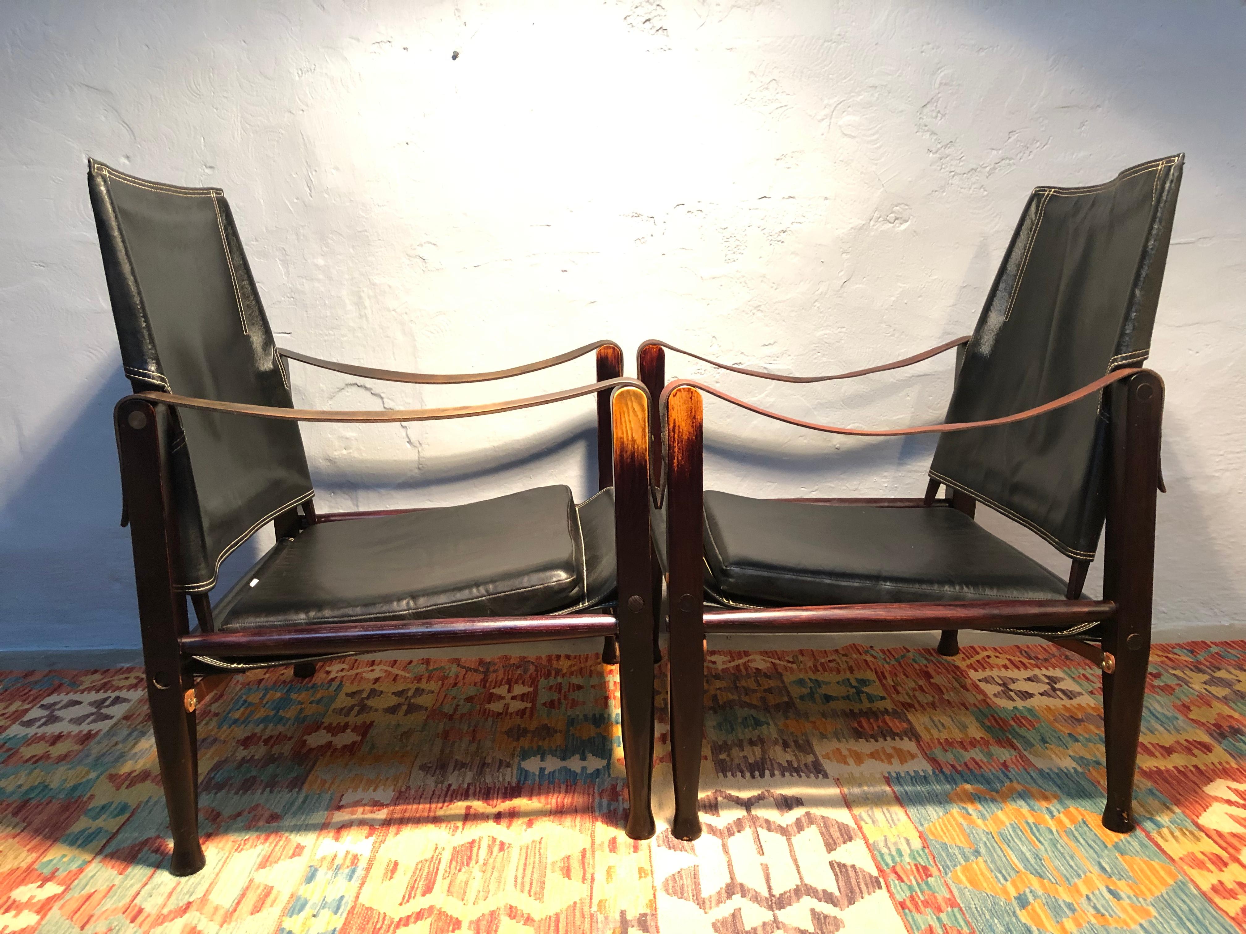 Pair of Kaare Klint Safari Lounge Chairs in Original Condition from the 1960s 5